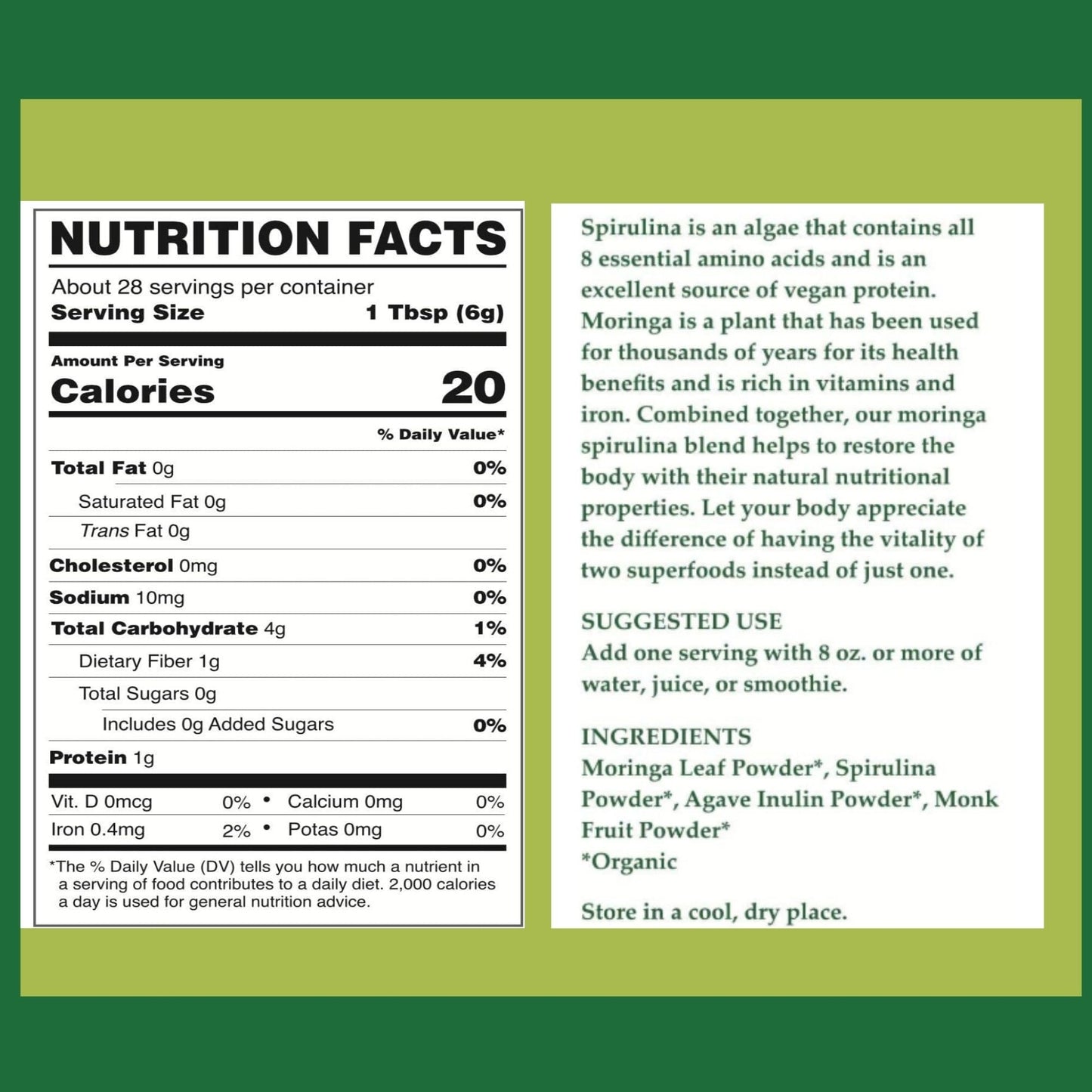 Chérie Sweet Heart Organic Moringa & Spirulina Superfood Blend Powder 6 oz