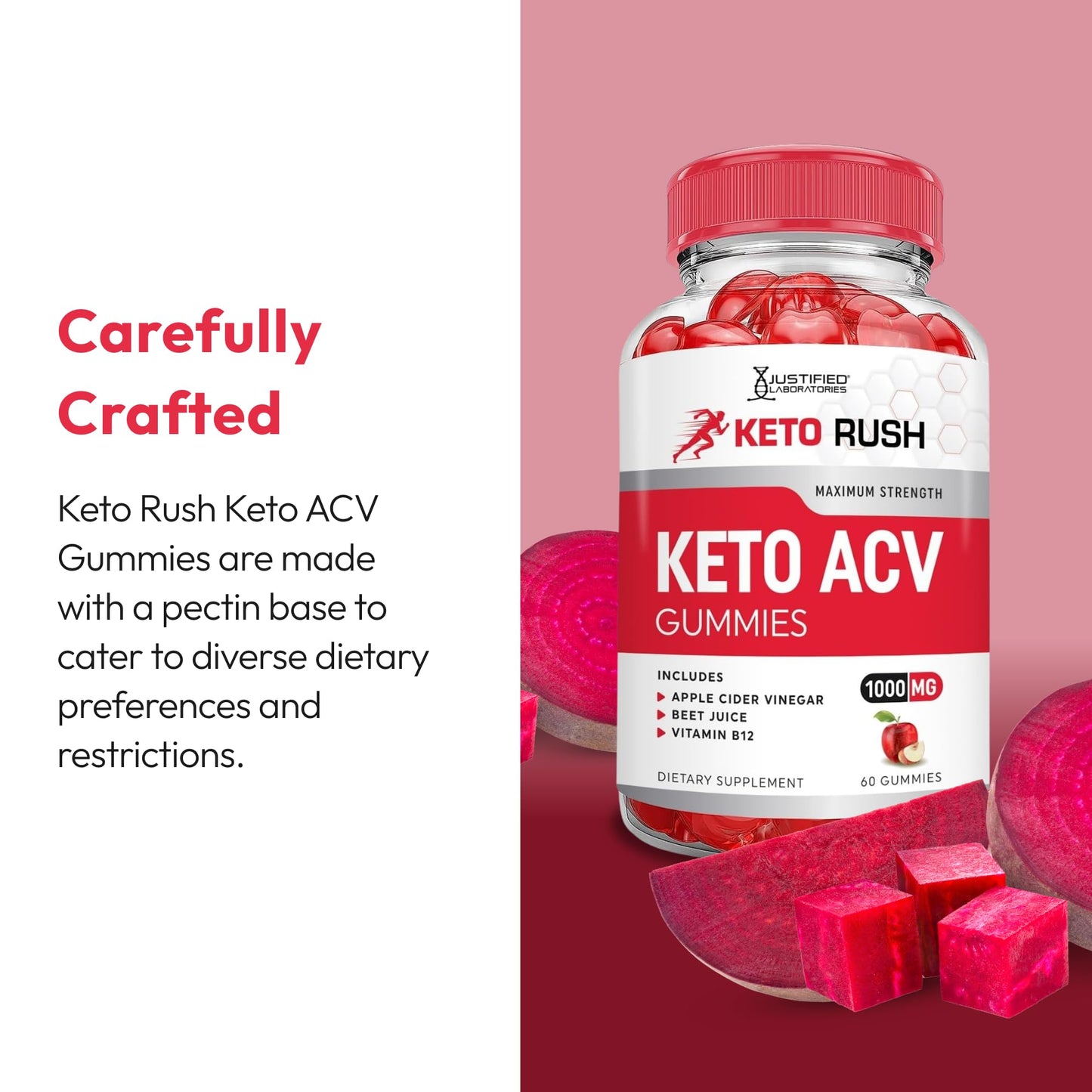 Justified Laboratories Keto Rush Keto ACV Gummies 60 Count