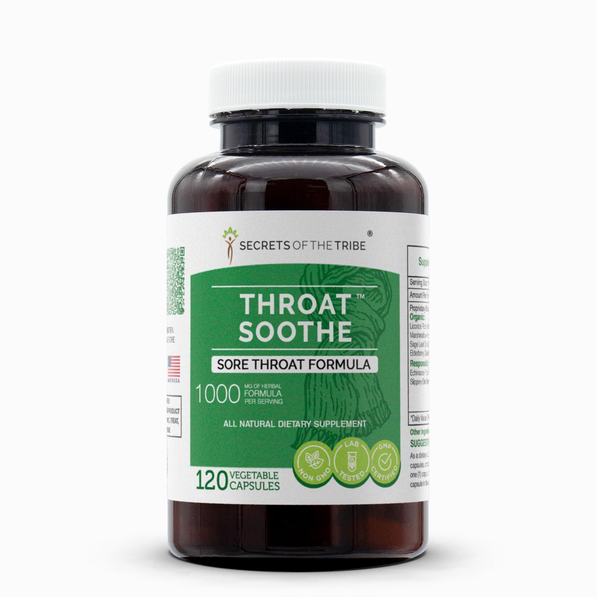 Secrets of the Tribe Throat Soothe Sore Throat Formula Herbal Supplement Blend 120 Capsules