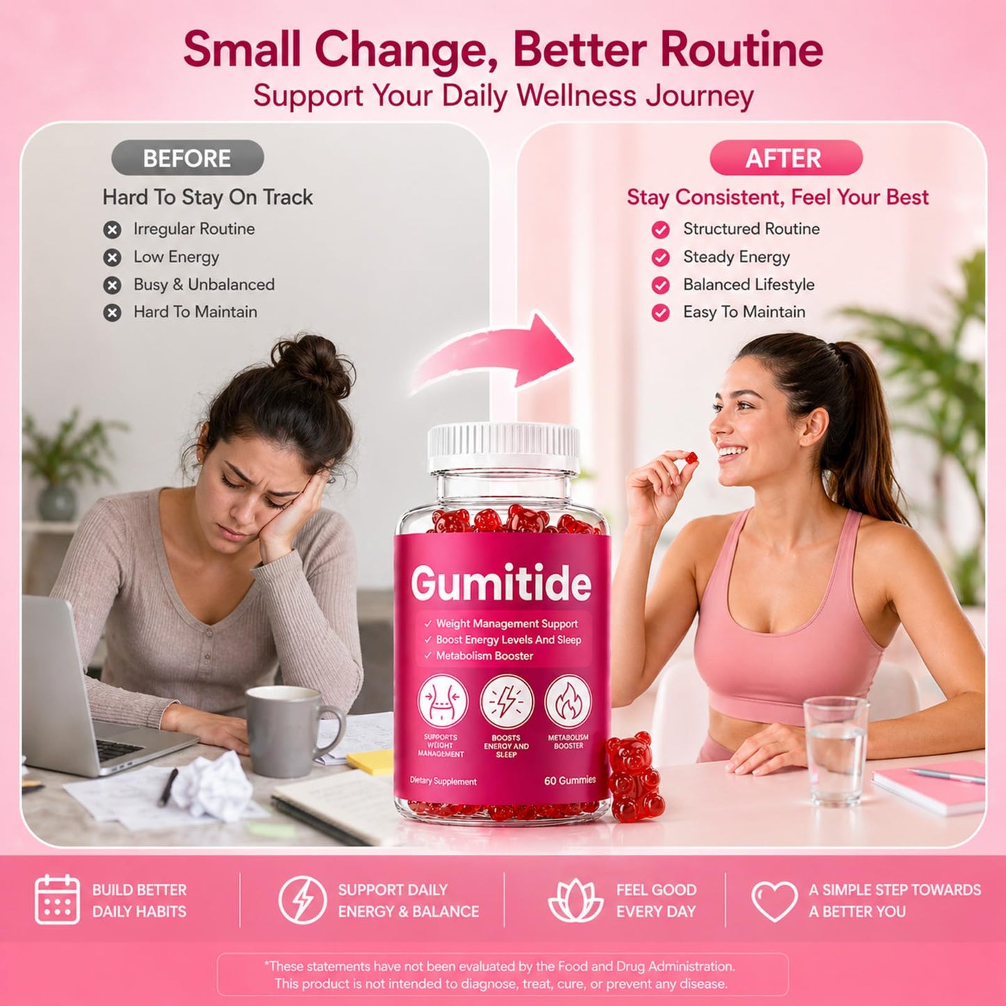 KWEZTY Gumitide Gummies with Apple Cider Vinegar, Calcium+Magnesium+Sodium, Weight Management Support, 60 Gummies