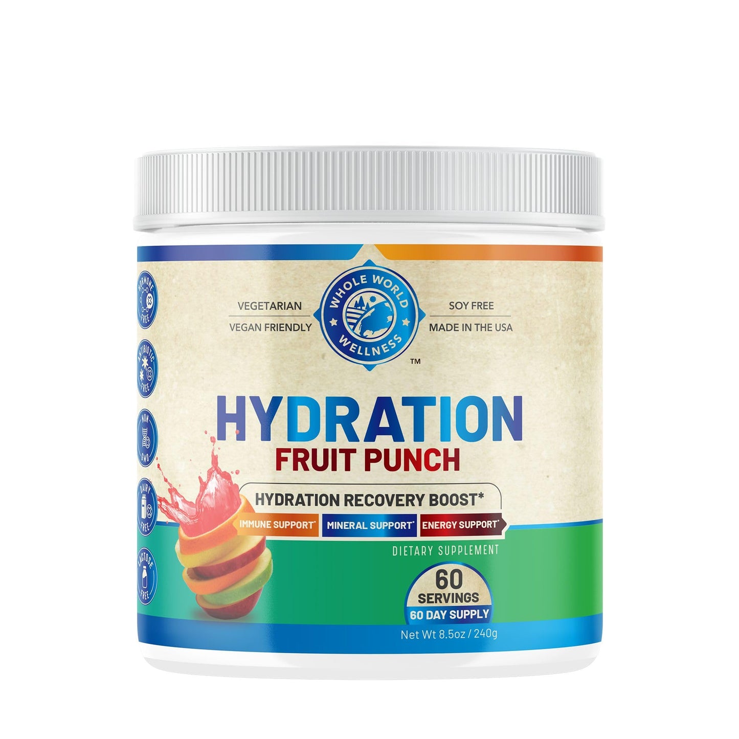 WHOLE WORLD WELLNESS Premium Hydration Fruit Punch Powder, 8.5 oz