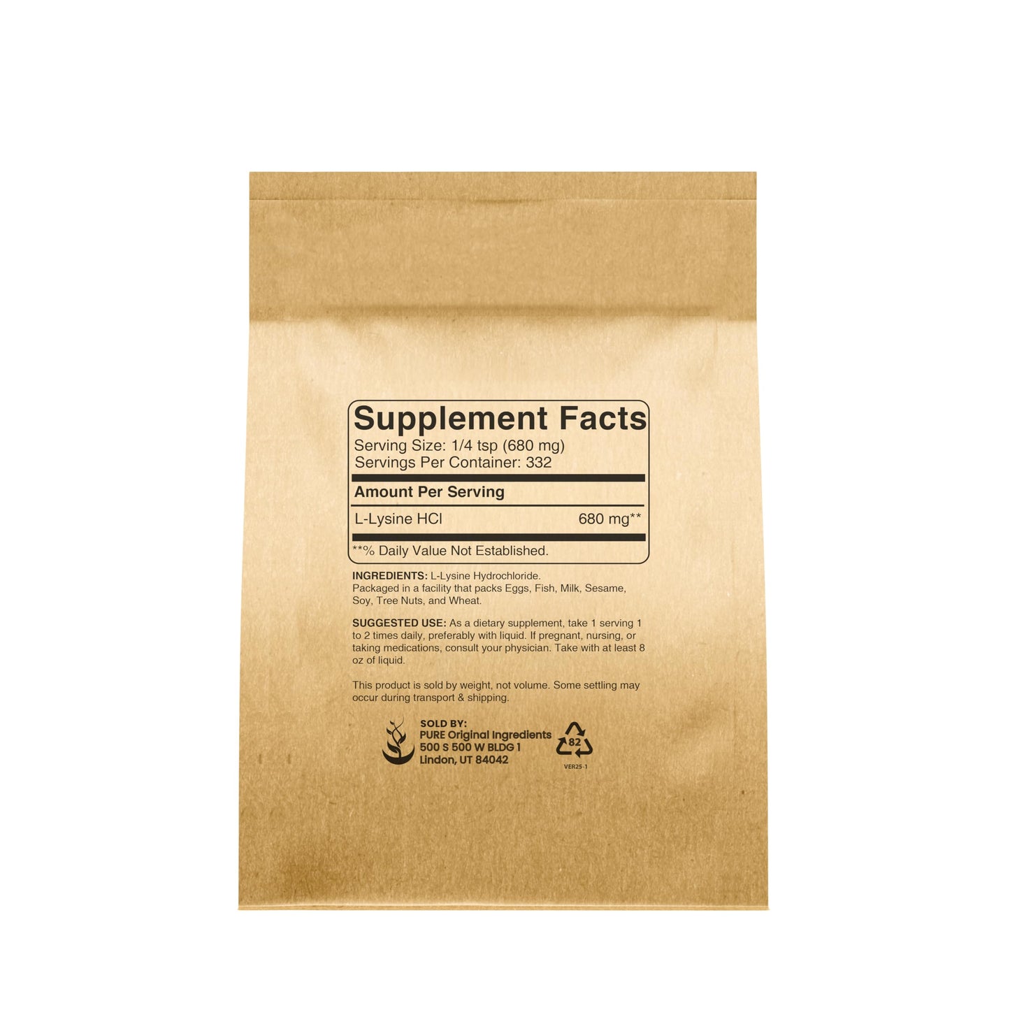 Pure Original Ingredients L-Lysine HCl Powder, 8 oz, Non-GMO, Gluten-Free