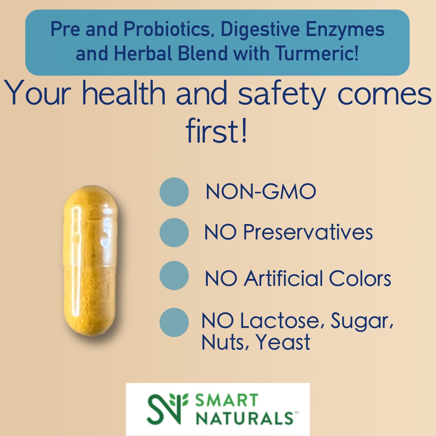 Smart Naturals IBplus Probiotic Digestive Enzyme & Herbal Blend Capsules, 60 Count