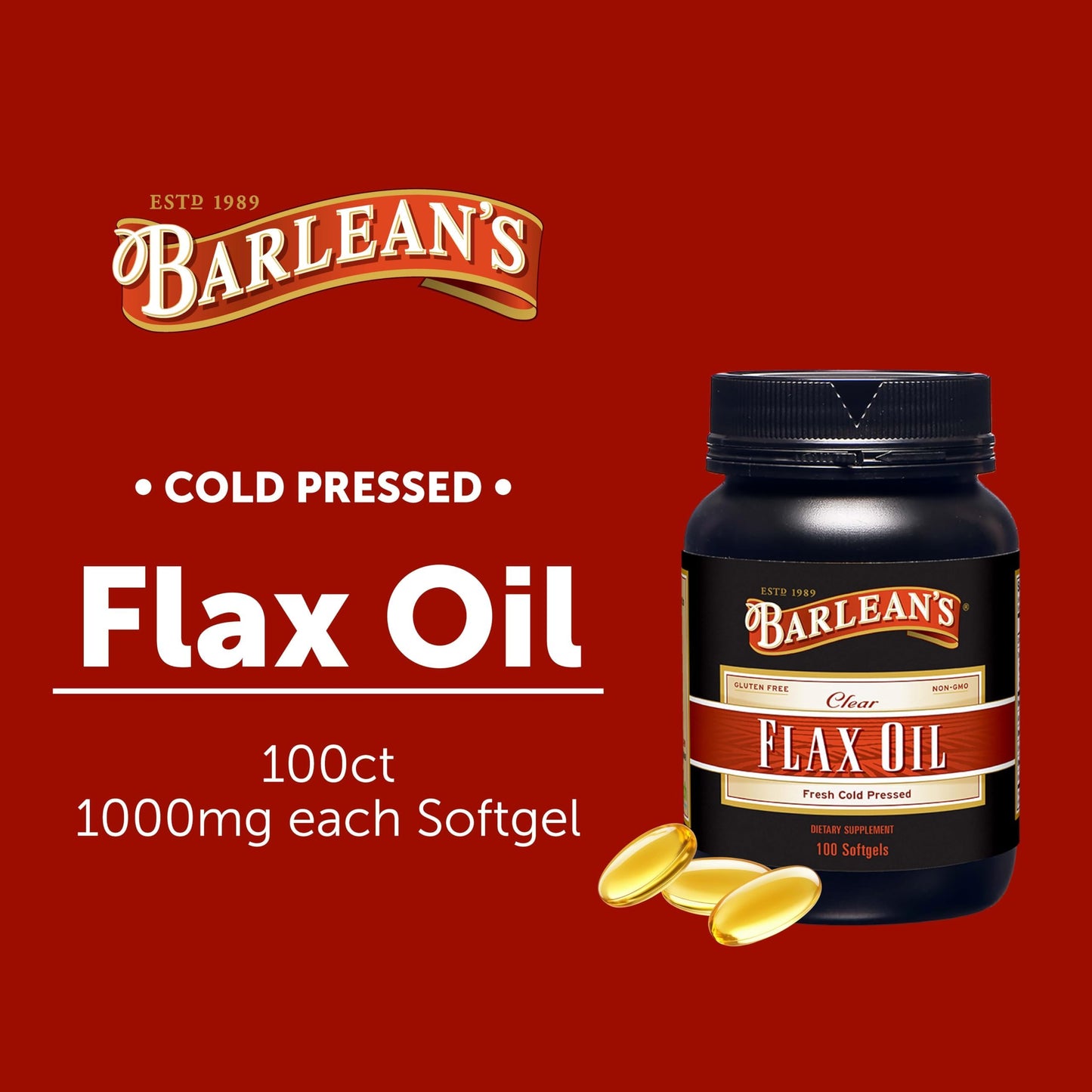 Barlean's Omega-3-6-9 Flaxseed Oil Softgels, 100 Count