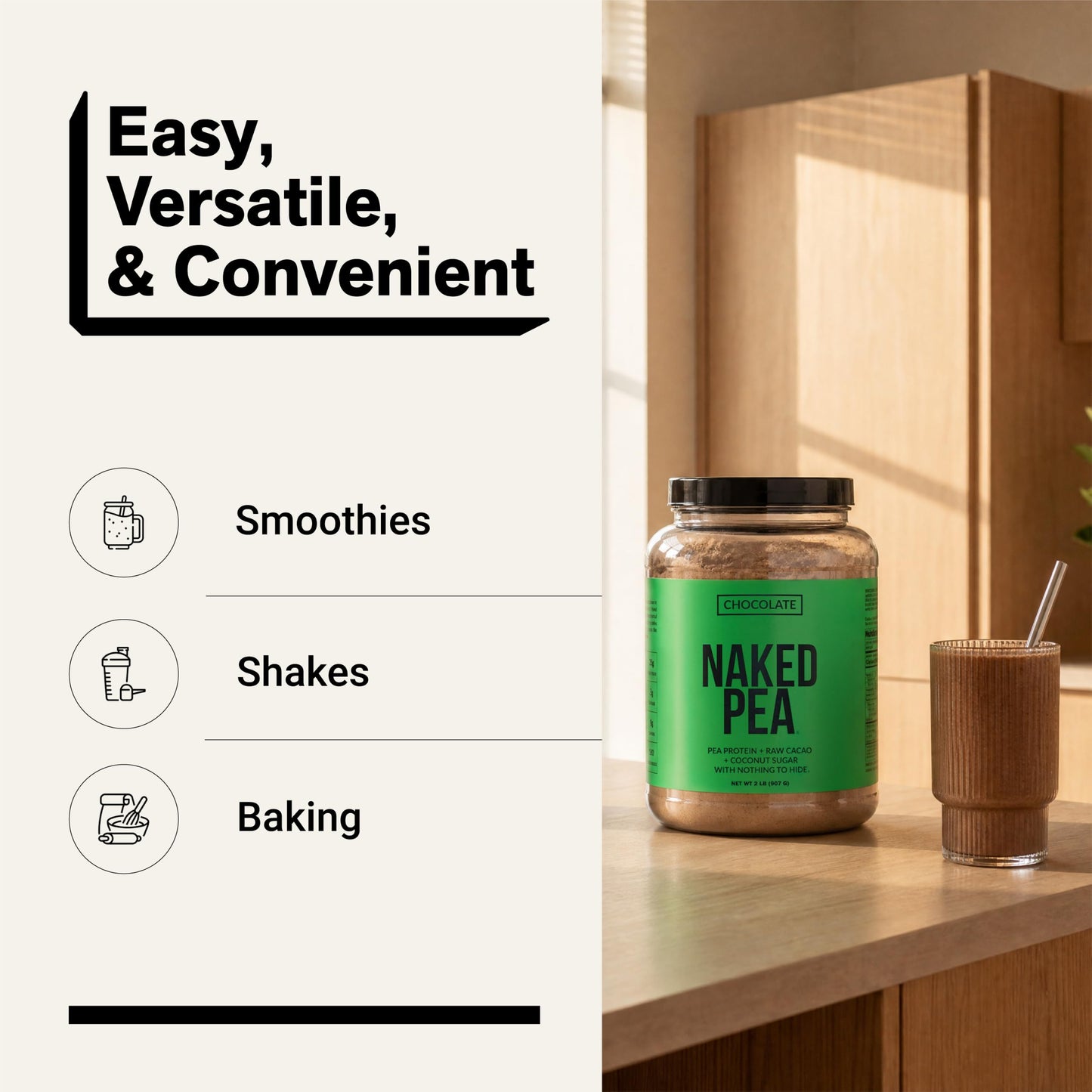 NAKED Chocolate Pea Protein Isolate Protein Powder, 32 Servings
