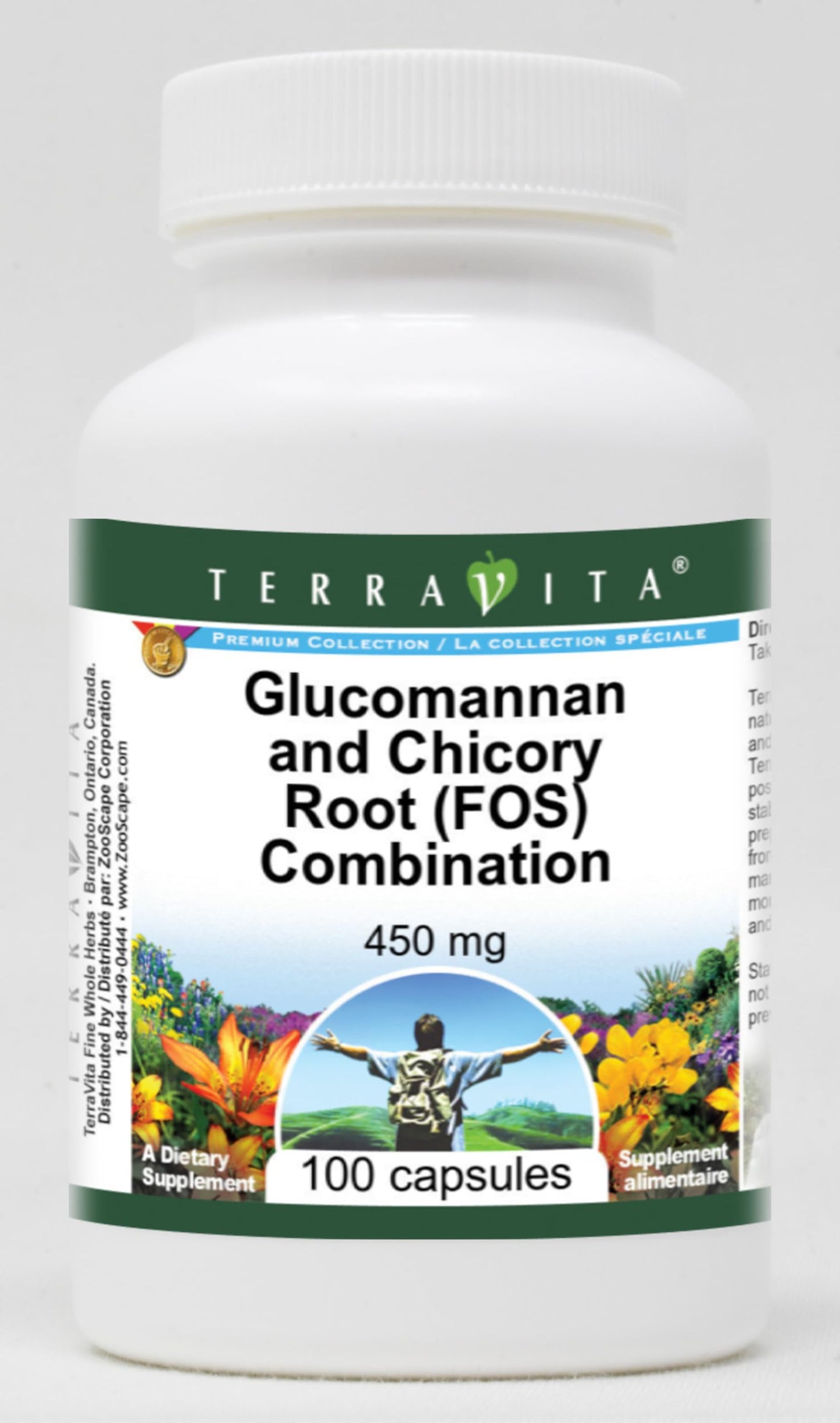 Terravita Glucomannan and Chicory Root (FOS) Combination 450 mg Capsule, 100 Count