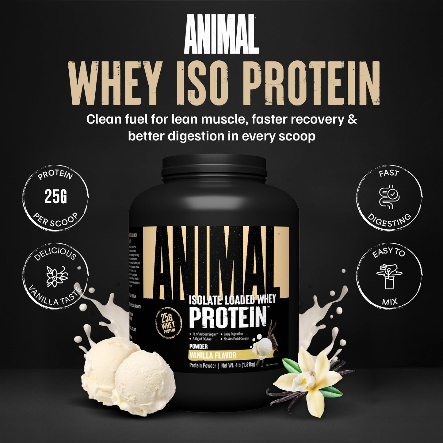 Animal Whey Isolate Protein Powder Vanilla, 64 Servings