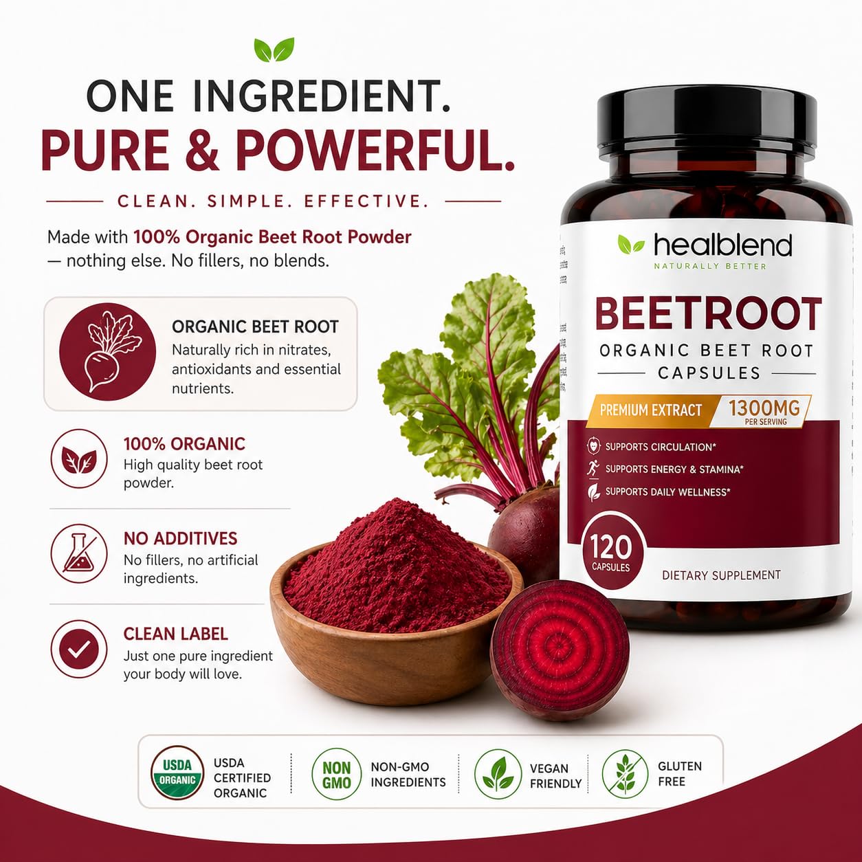 Healblend Organic Beet Root Capsules 120 Count