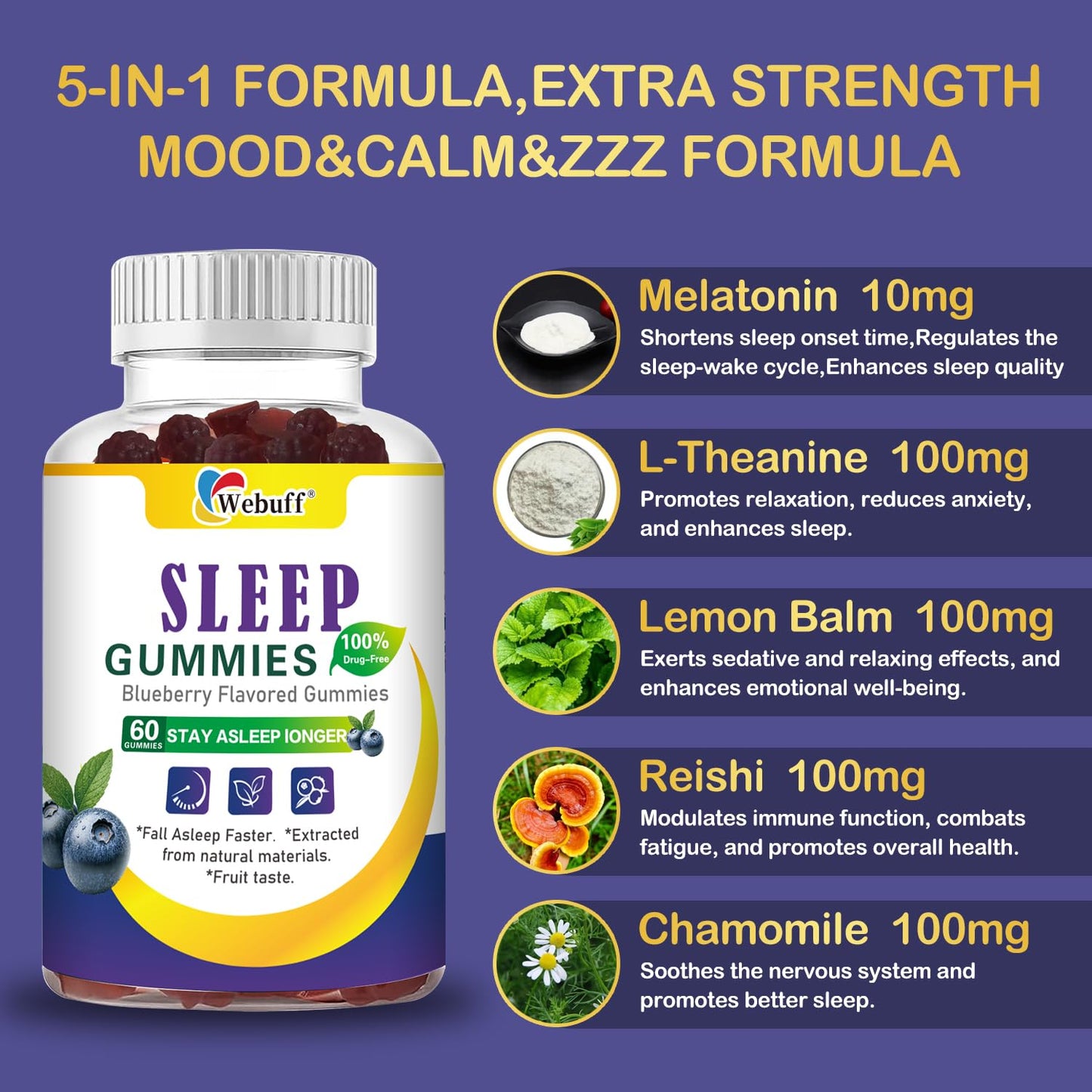 Webuff Sleep Gummies with 5mg Melatonin Gummy 120 Count