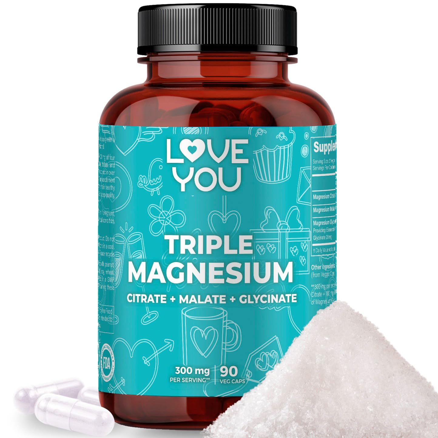 Love You Triple Magnesium Complex 300mg per Serving Capsule, 90 Count