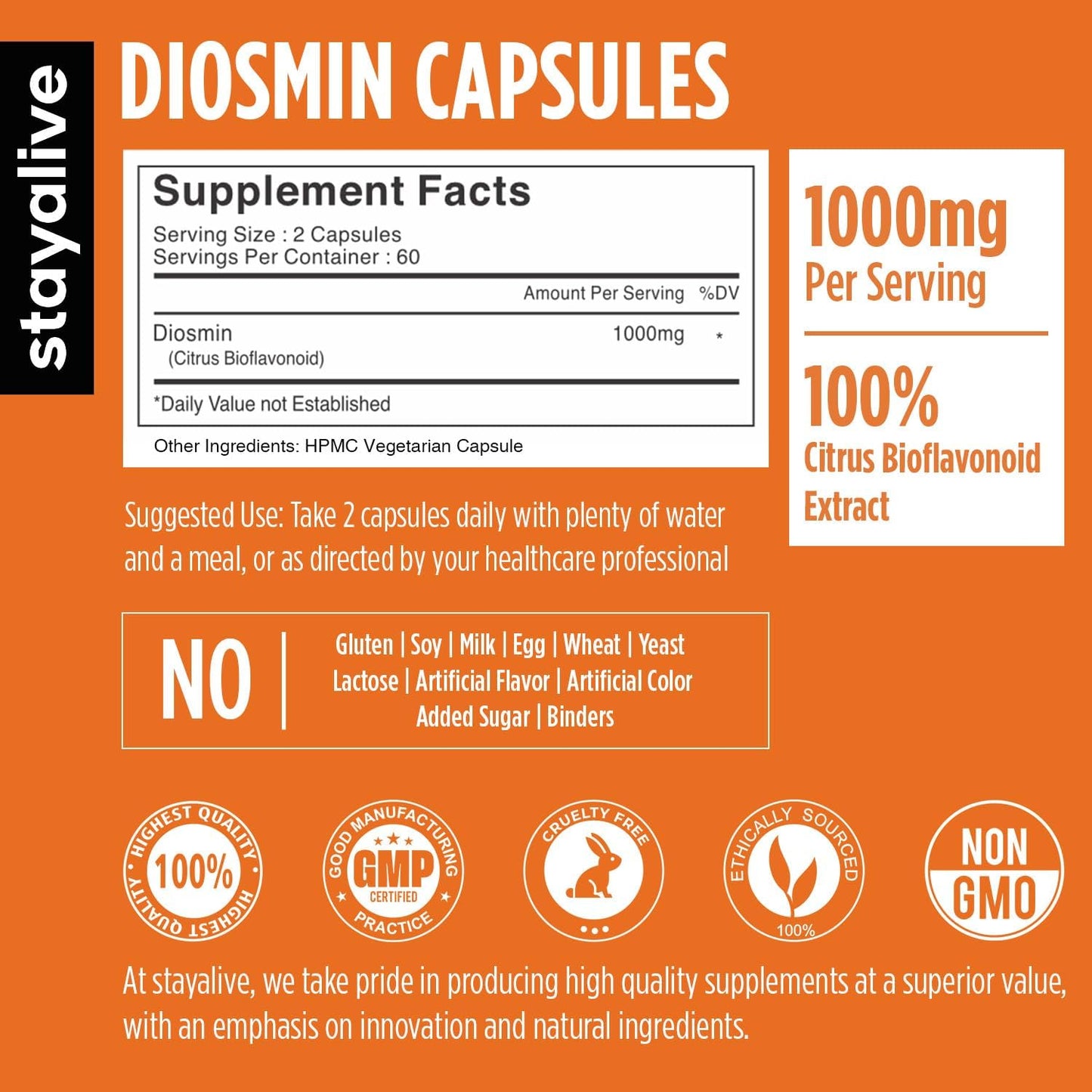 STAY ALIVE Pure Diosmin Complex 1000mg Formula Capsule, 120 Capsules