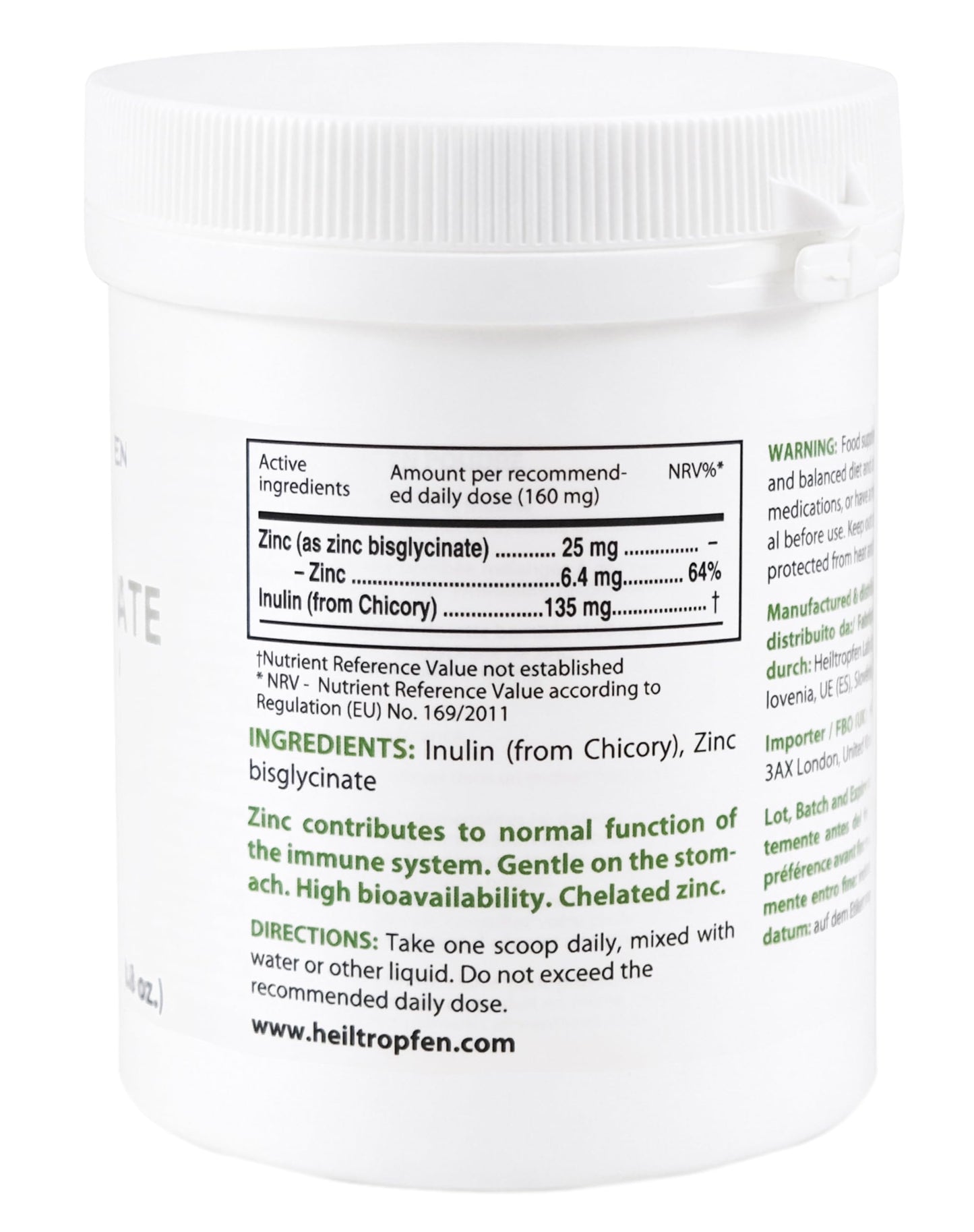 Heiltropfen Zinc Bisglycinate Powder with Inulin 8.8 oz
