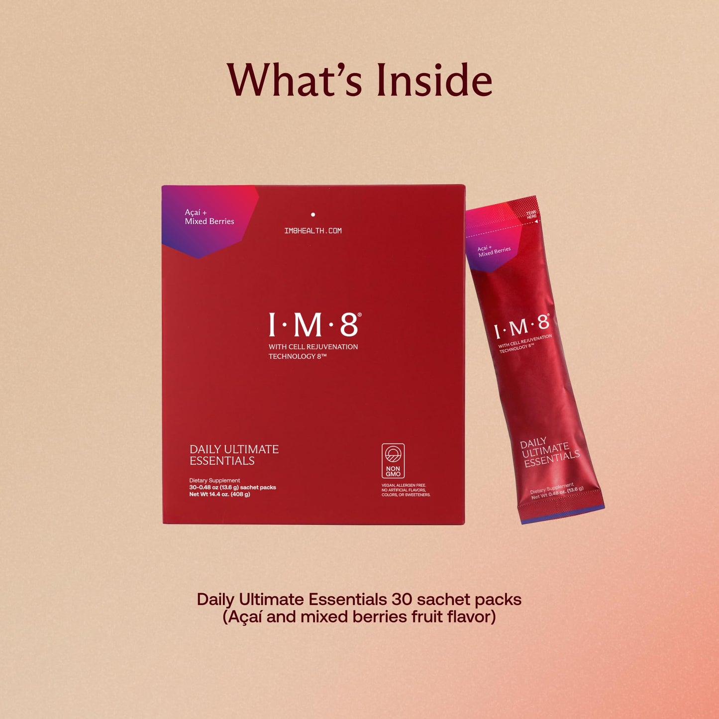 IM8 Daily Ultimate Essentials Powder, Acai and Mixed Berries, 14.4 oz