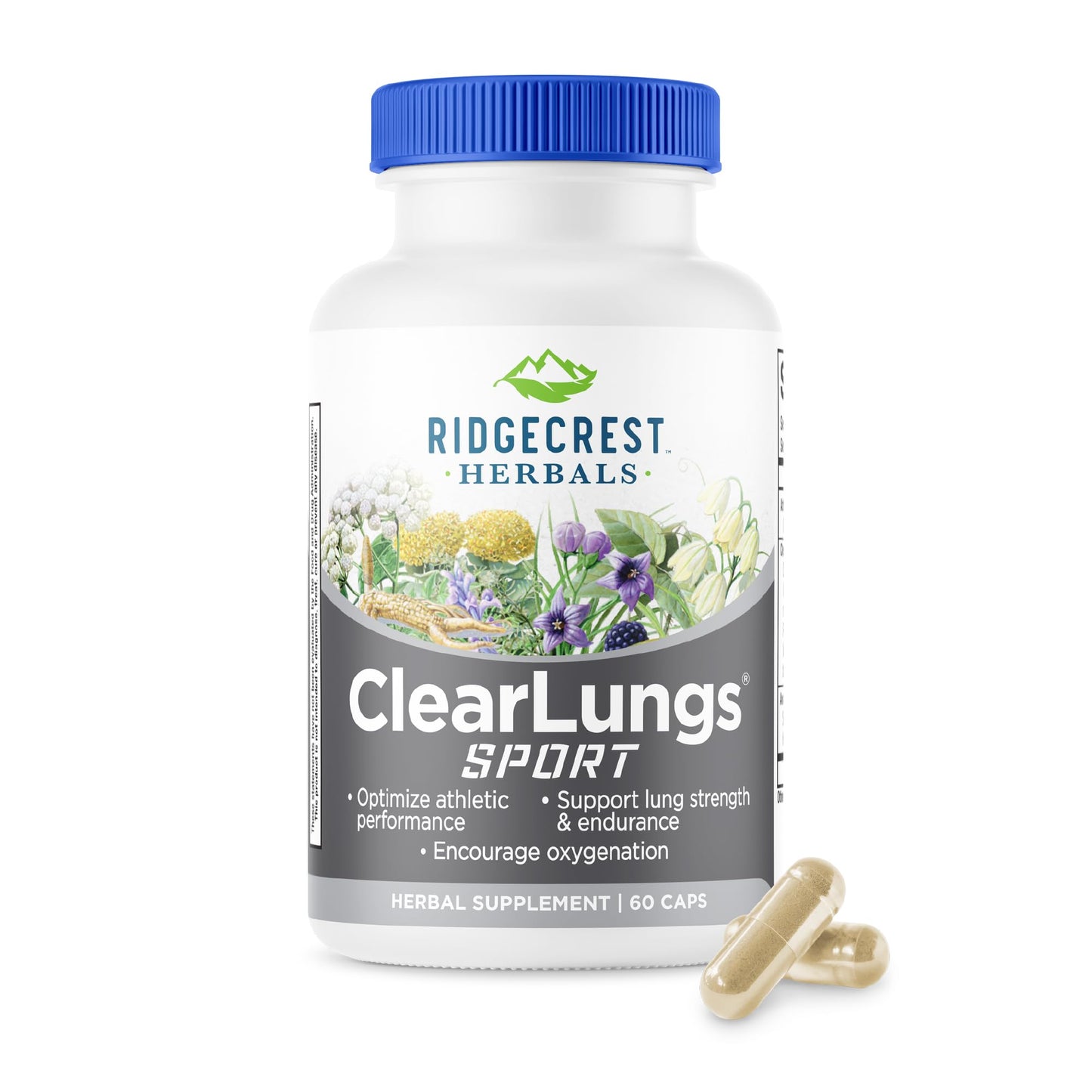 RidgeCrest Herbals ClearLungs Sport Oxygen Intake and Lung Support Formula with Cordyceps, Rhodiola, Eleuthero, 60 Capsules
