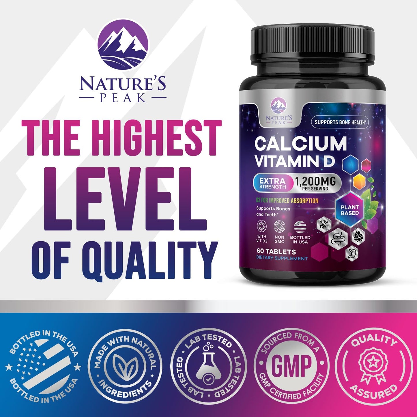 Nature's Peak Calcium 1200 mg with Vitamin D3 Tablets, 60 Count
