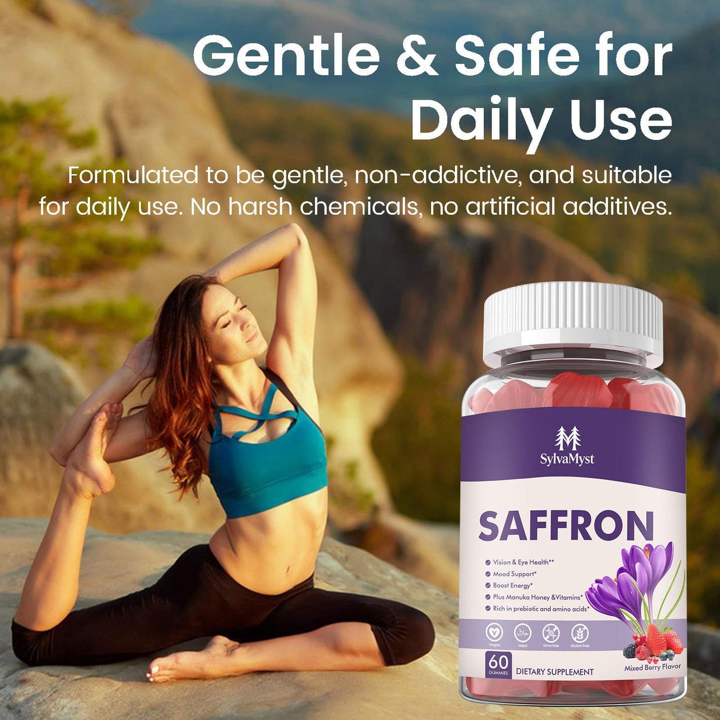 SylvaMyst Natural Saffron Gummies - Relaxation Support Gummy 60 Count