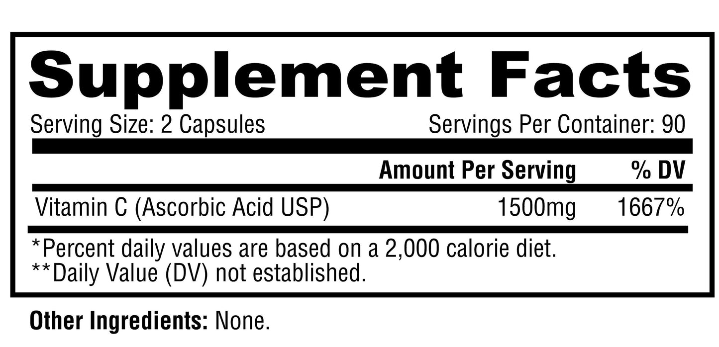 Metabolic Nutrition Vitamin C 1500mg High Absorption Ascorbic Acid Capsule, 180 Capsules