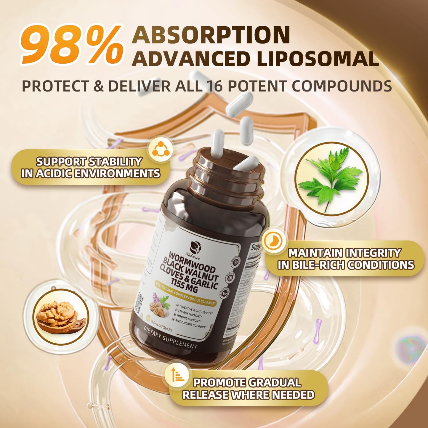 Lukaree 16-in-1 Wormwood Black Walnut Clove Cleanse for Humans – Natural Gut Detox & Digestive Health with Pumpkin Seeds Garlic Oregano Turmeric Capsule 60 Count