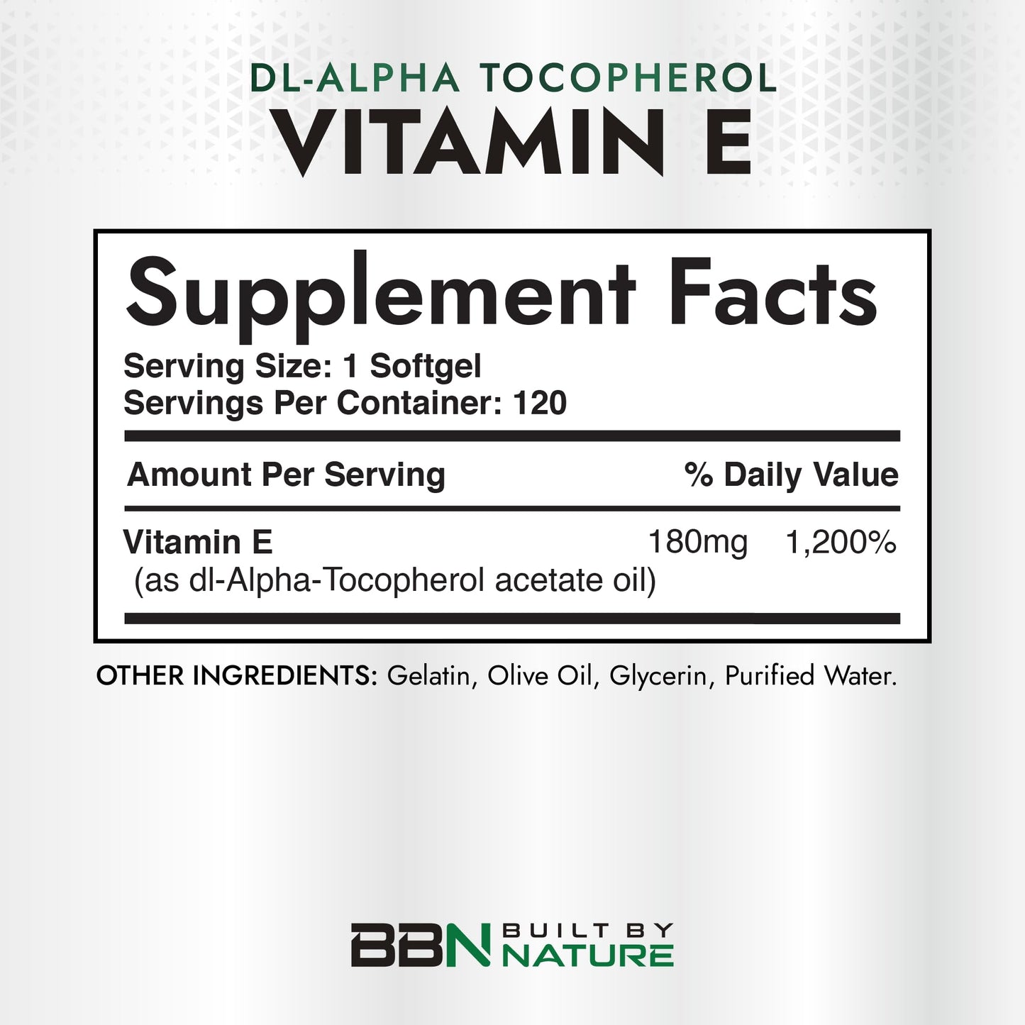 Built by Nature Vitamin E with Olive Oil 400 IU Softgels 120