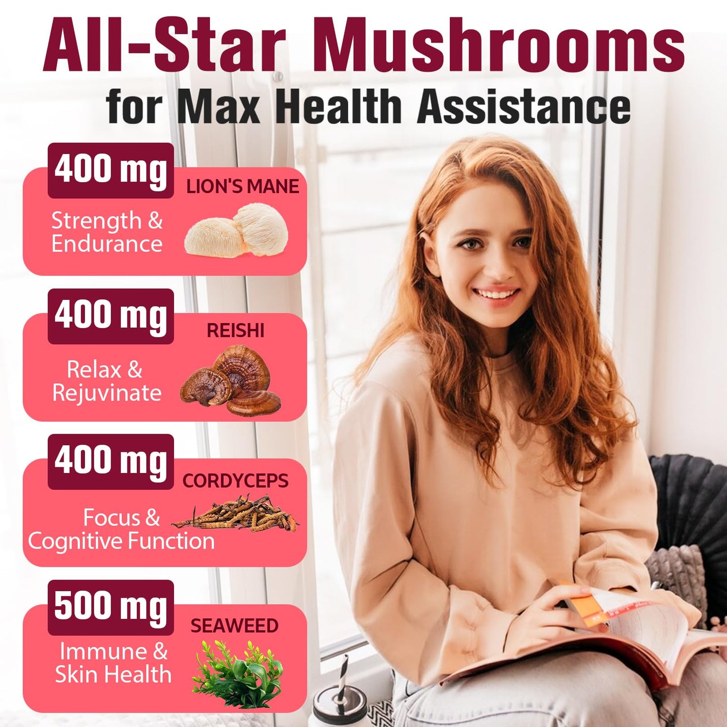 Dmeisy 18-in-1 Mushroom Botanical Complex with Lions Mane, Reishi, Turkey Tail & Other Natural Mushroom Varieties Plant-Based Mushroom Mix Plant Chewable Piece, 60 Count