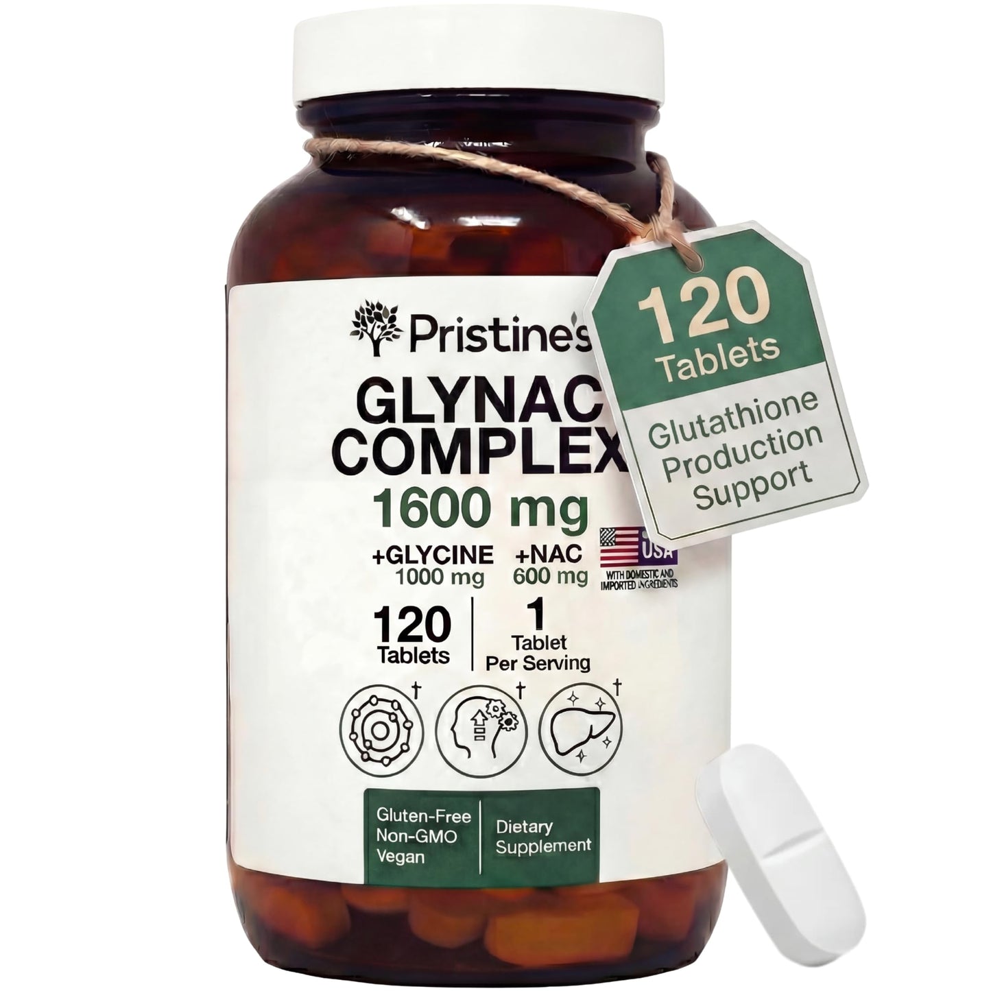 PRISTINE'S GlyNAC Supplement Complex 1600mg Capsule, 120 Capsules