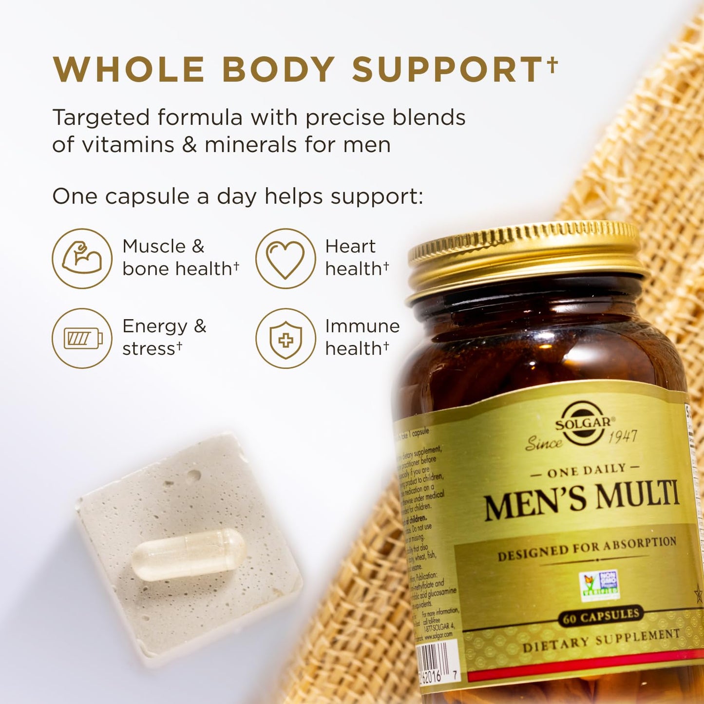Solgar One Daily Men's Multivitamin Whole Body Support Supplement, Highly Absorbable Delayed Release One Daily Multi Vitamin Capsules for Men, 60 Capsules