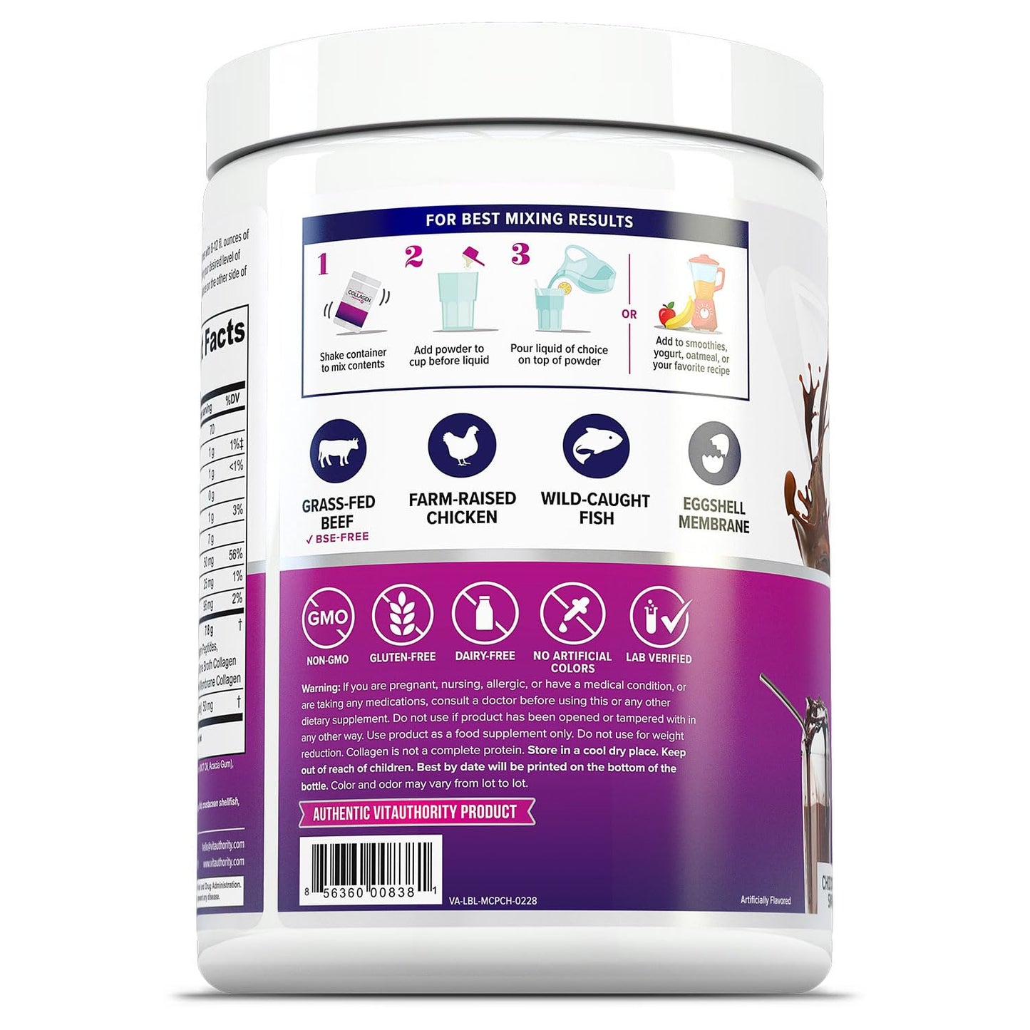 Vitauthority Multi Collagen Peptides Powder Chocolate 11.15 Ounce