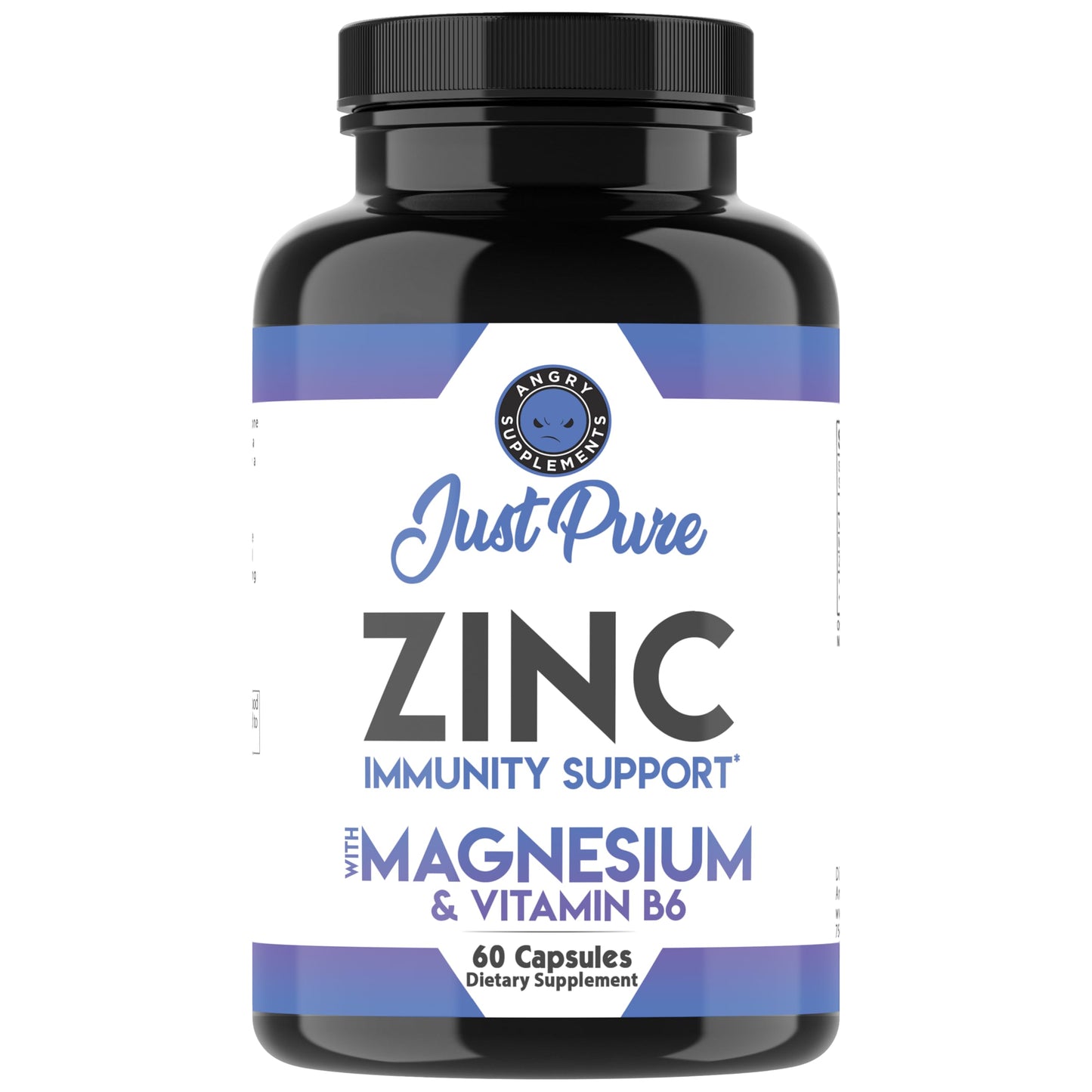Angry Supplements Just Pure Zinc, Magnesium & Vitamin B6 Capsules 120 Count