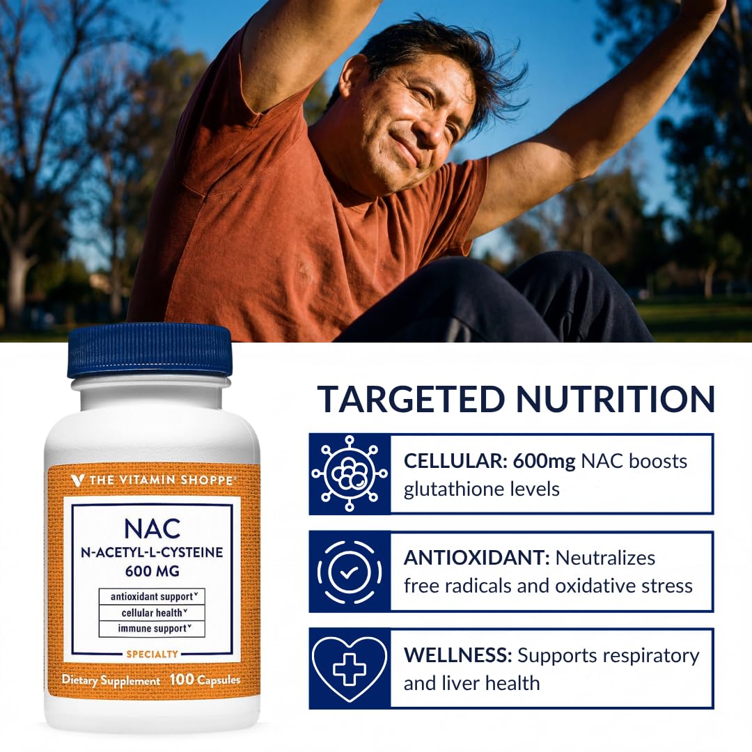 The Vitamin Shoppe NAC N-Acetyl-L-Cysteine 600 MG Capsules 100 Count