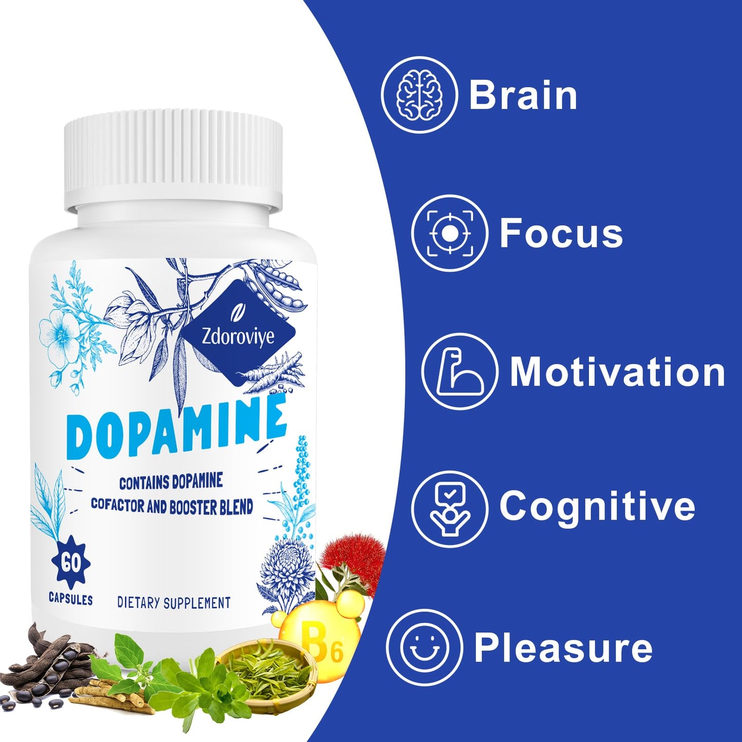 Zdoroviye Dopamine Supplements for Men and Women Capsule, 60 Count