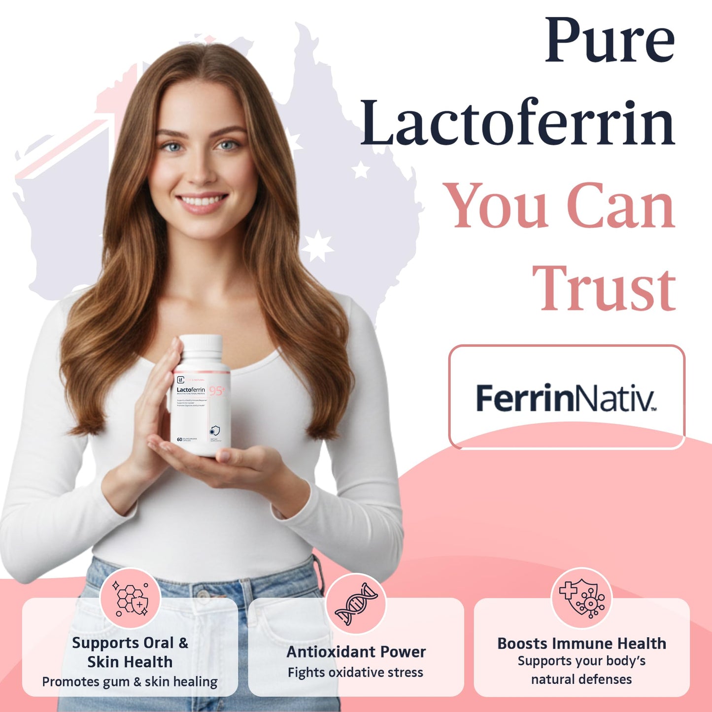 Lactoferrin Lactoferrin Supplement 300mg – 95%+ Pure Bovine Delayed Release Capsules, 60 Count