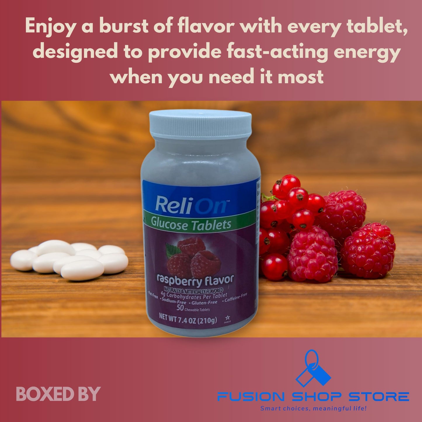 Fusion Shop Store Glucose Tablets Raspberry Flavor 50 Tablets