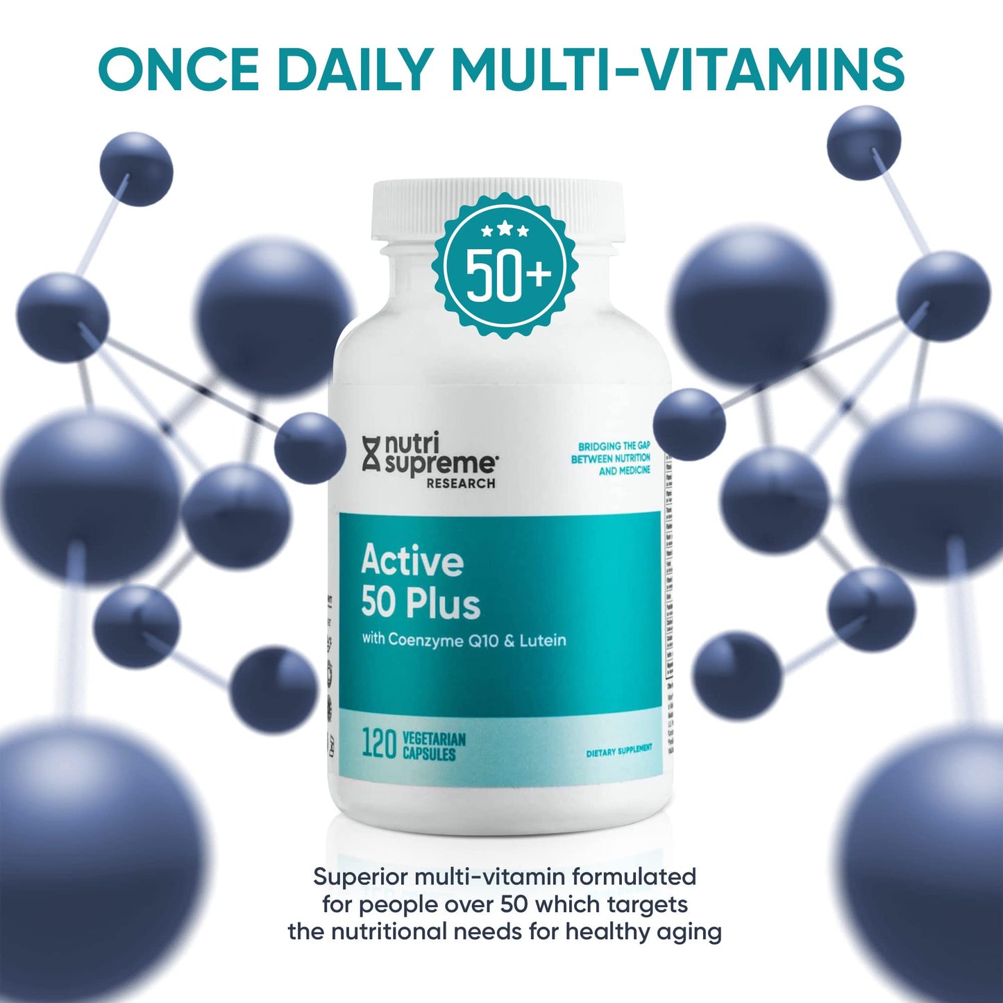 Nutri-Supreme Research Active 50 Plus CoQ10 Lutein ALA Turmeric Capsules, 120 Count
