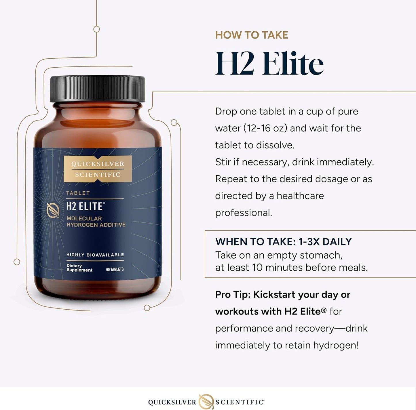 Quicksilver Scientific H2 Elite Molecular Hydrogen Tablets, 60 Tablets