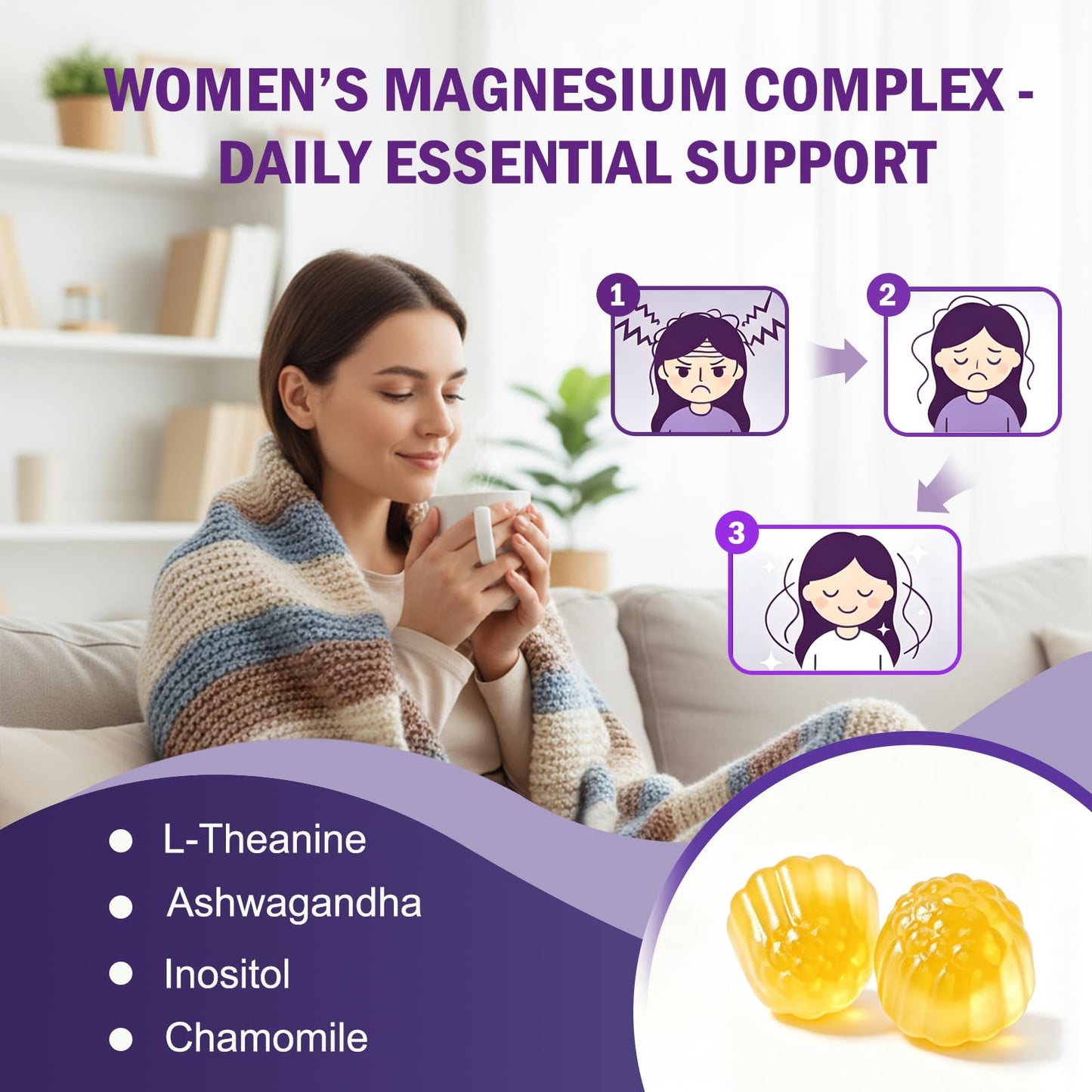 ABYSSUS Magnesium 12-in-1 Complex Gummies for Women, Daily Wellness, 60 Count