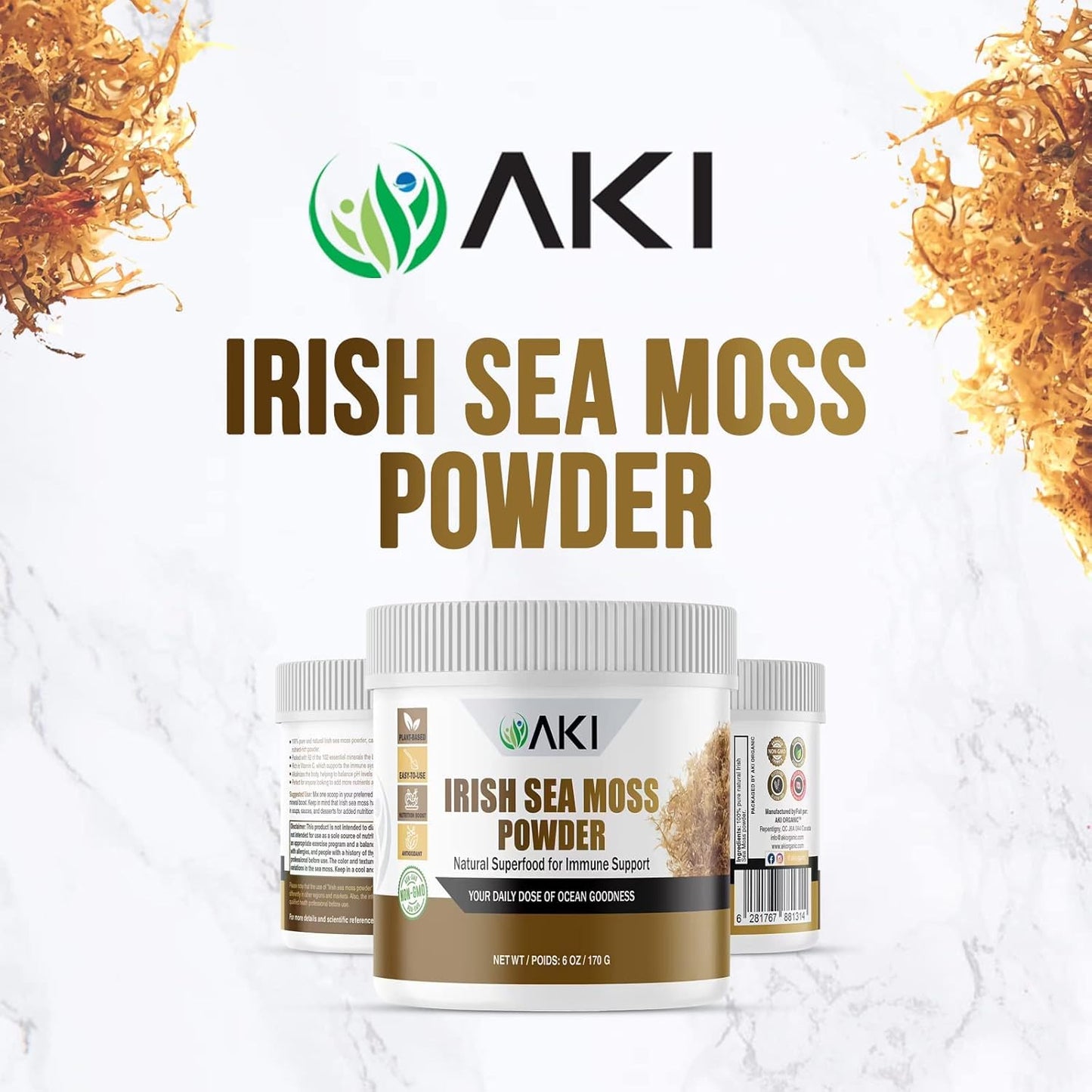 AKI ORGANIC Irish Sea Moss Powder, 6 oz