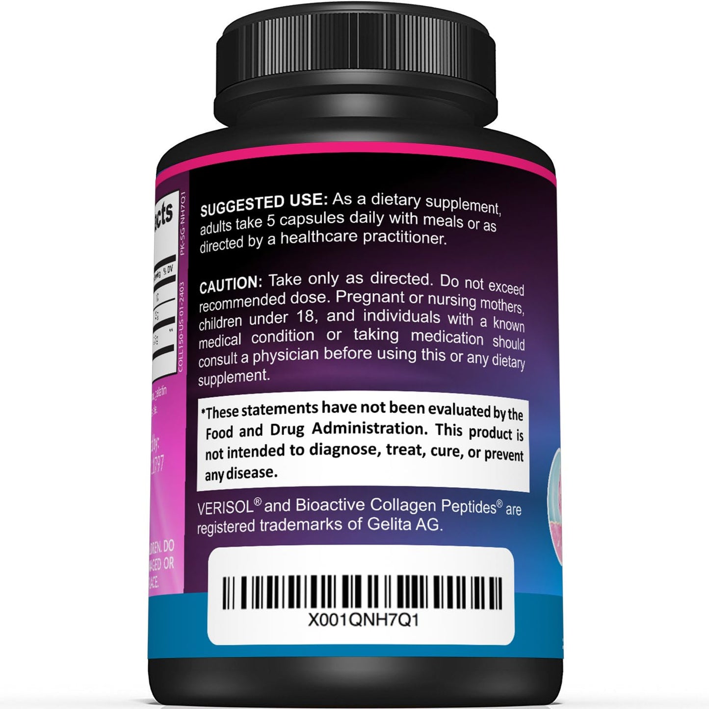 Sunergetic Premium Collagen Peptides Capsules 2500 mg VERISOL Type 1 & Type 3, Multi-Collagen Supplement for Joint Health, Hair, Skin & Nails, 150 Capsules