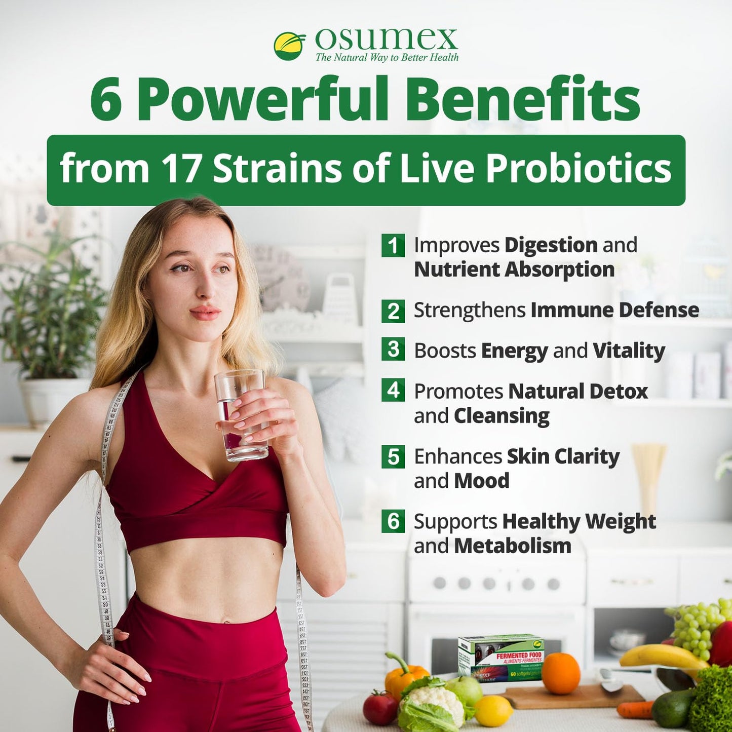 Osumex Gut Support Live Probiotics for Women and Men Capsules 60 Count