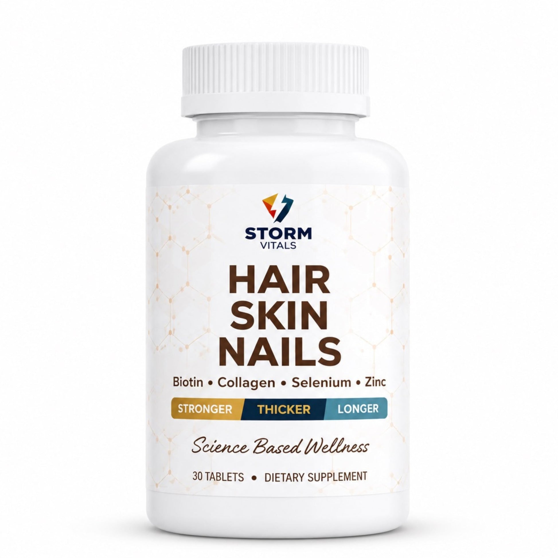 STORM VITALS Hair, Skin & Nails High-Potency Formula with Biotin, B-Complex, Hyaluronic Acid, Zinc, Selenium & Collagen, 30 Tablets