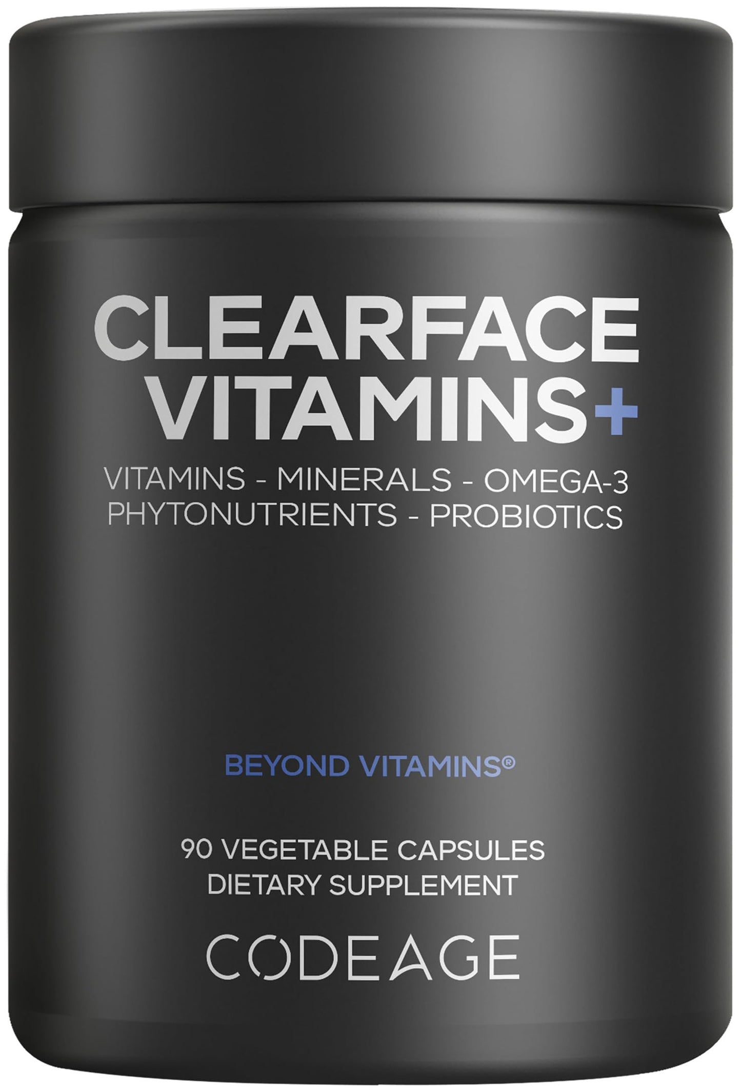 Codeage Clearface Pantothenic Acid, Niacin Supplement, Vitamins A, C, D3, E, Probiotics, Zinc, Riboflavin, Thiamin, L-Lysine HCL & Omega-3, Niacinamide, Skin Botanical Blend, 90 Capsules