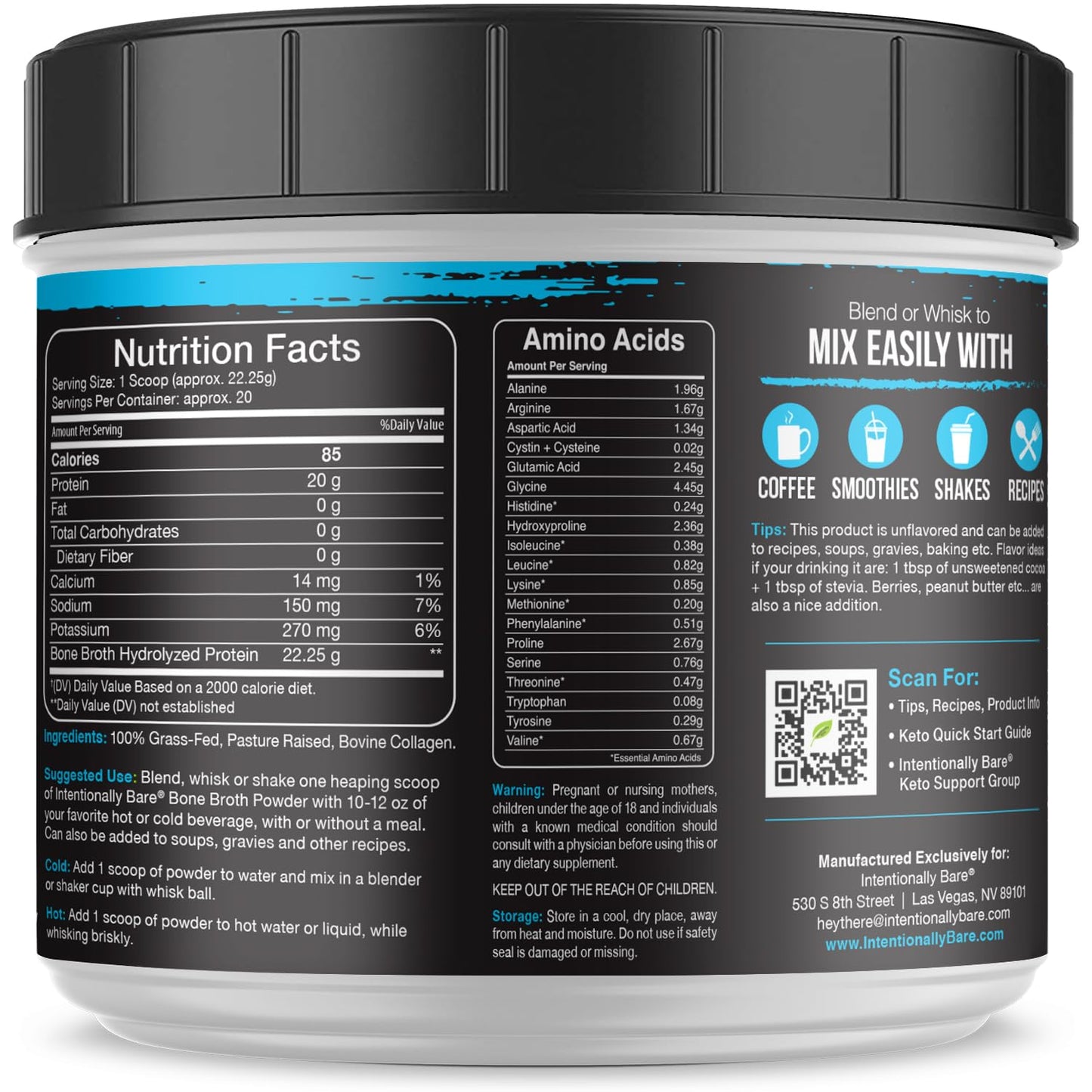 Intentionally Bare Bone Broth Protein Powder, 15.7 oz