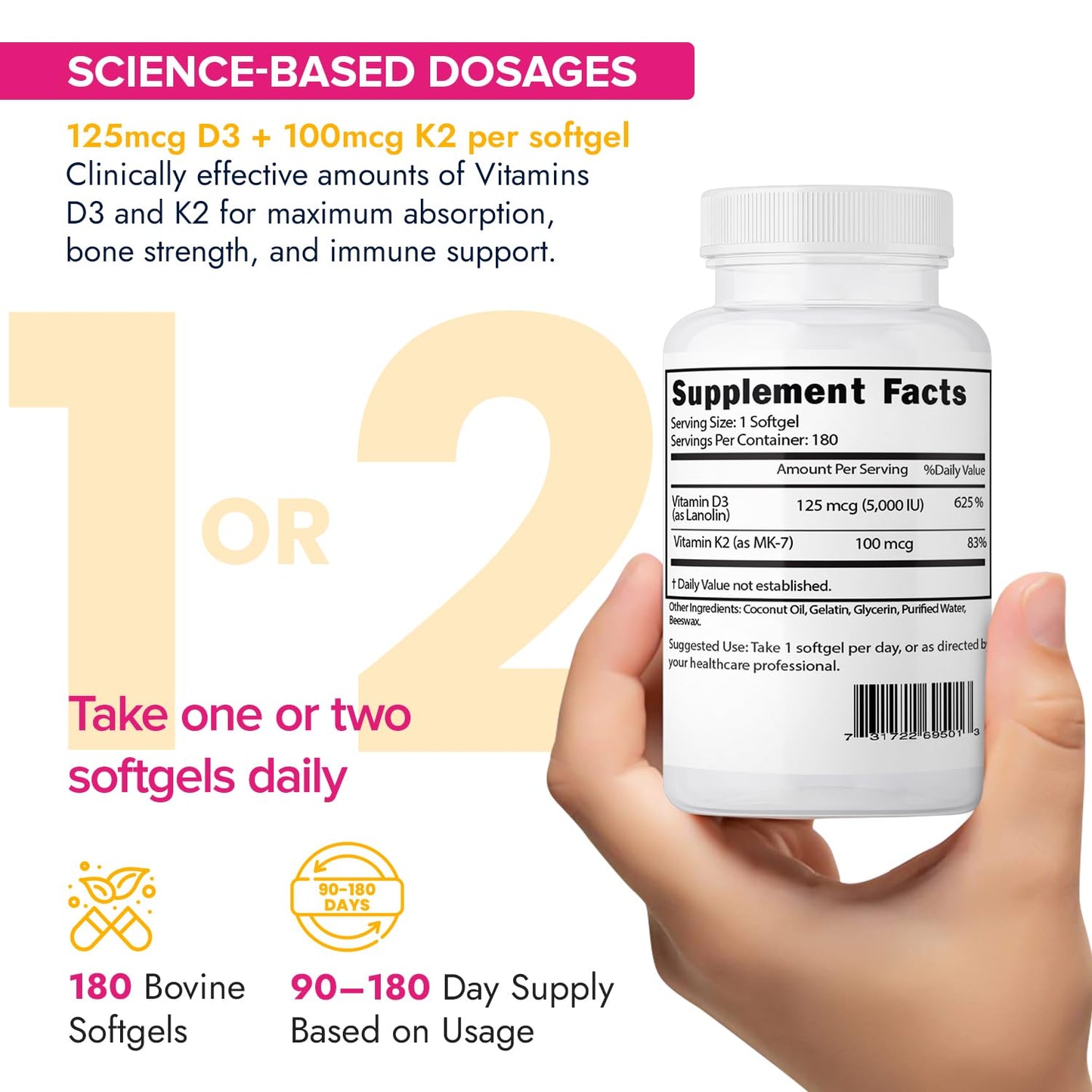 Jinfiniti Vitamin D3 + K2 Veggie Softgels 180