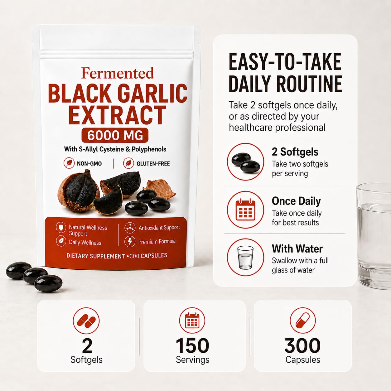 Resilia Aged Garlic LANURAL Fermented Black Garlic Extract Capsules, 120 Capsules