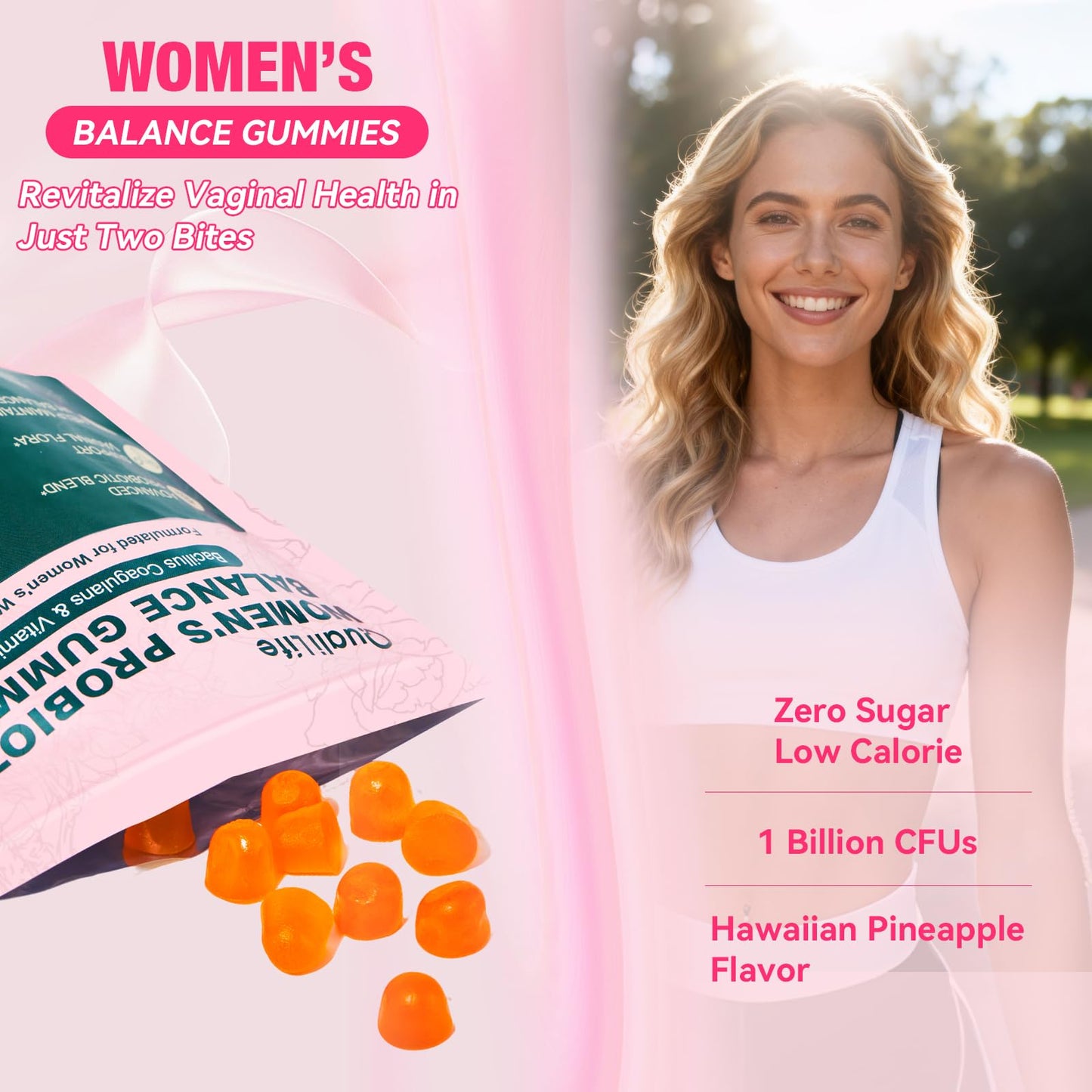QualiLife Premium Feminine Balance Gummies for Women – Probiotic Vaginal Health Support with Vitamin C – pH Balance & Flora Support – Sugar Free, Vegan, Hawaiian Pineapple Flavor – 60 Gummies