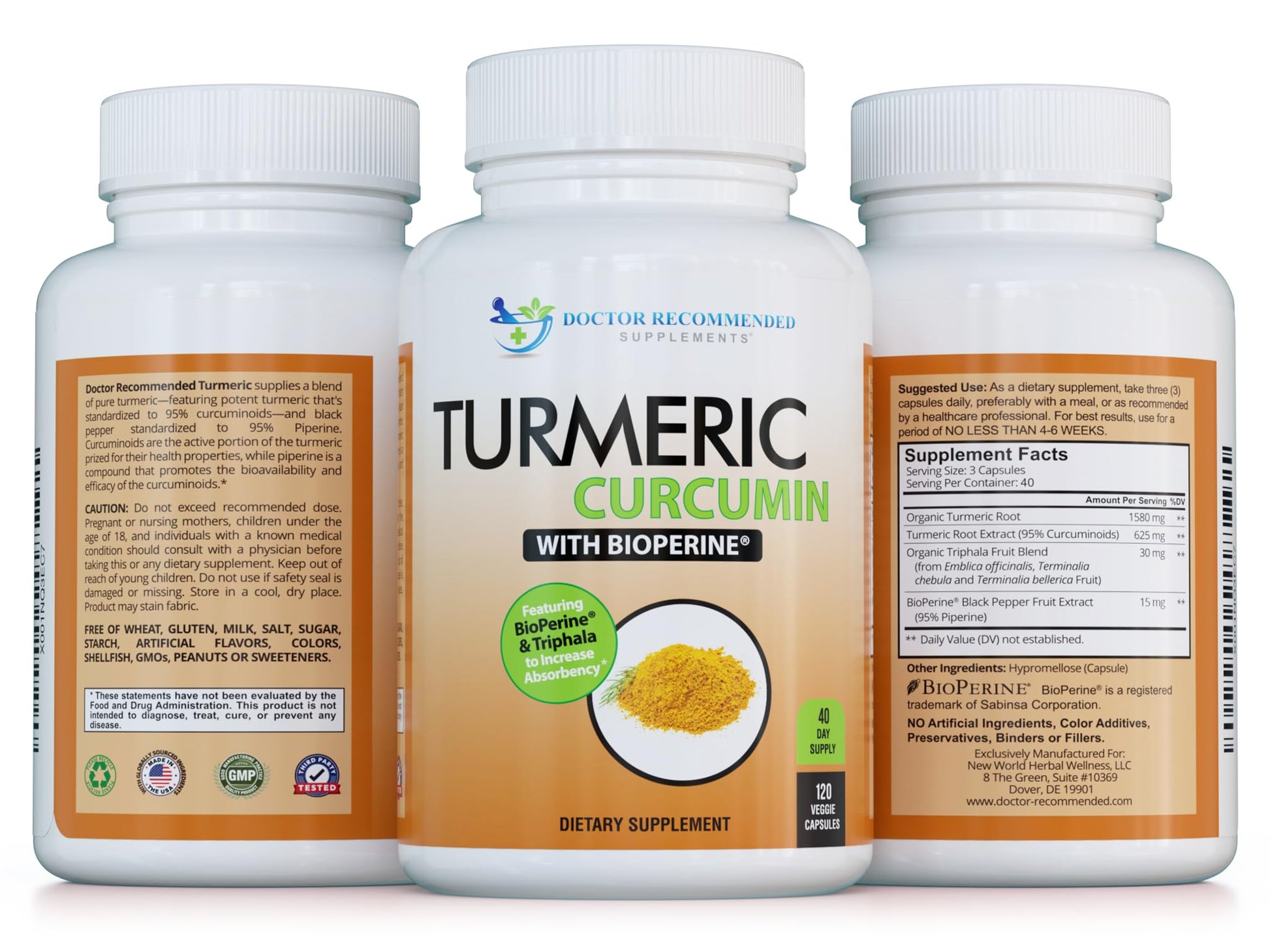 Doctor Recommended Supplements Turmeric Curcumin Capsule 120 Count