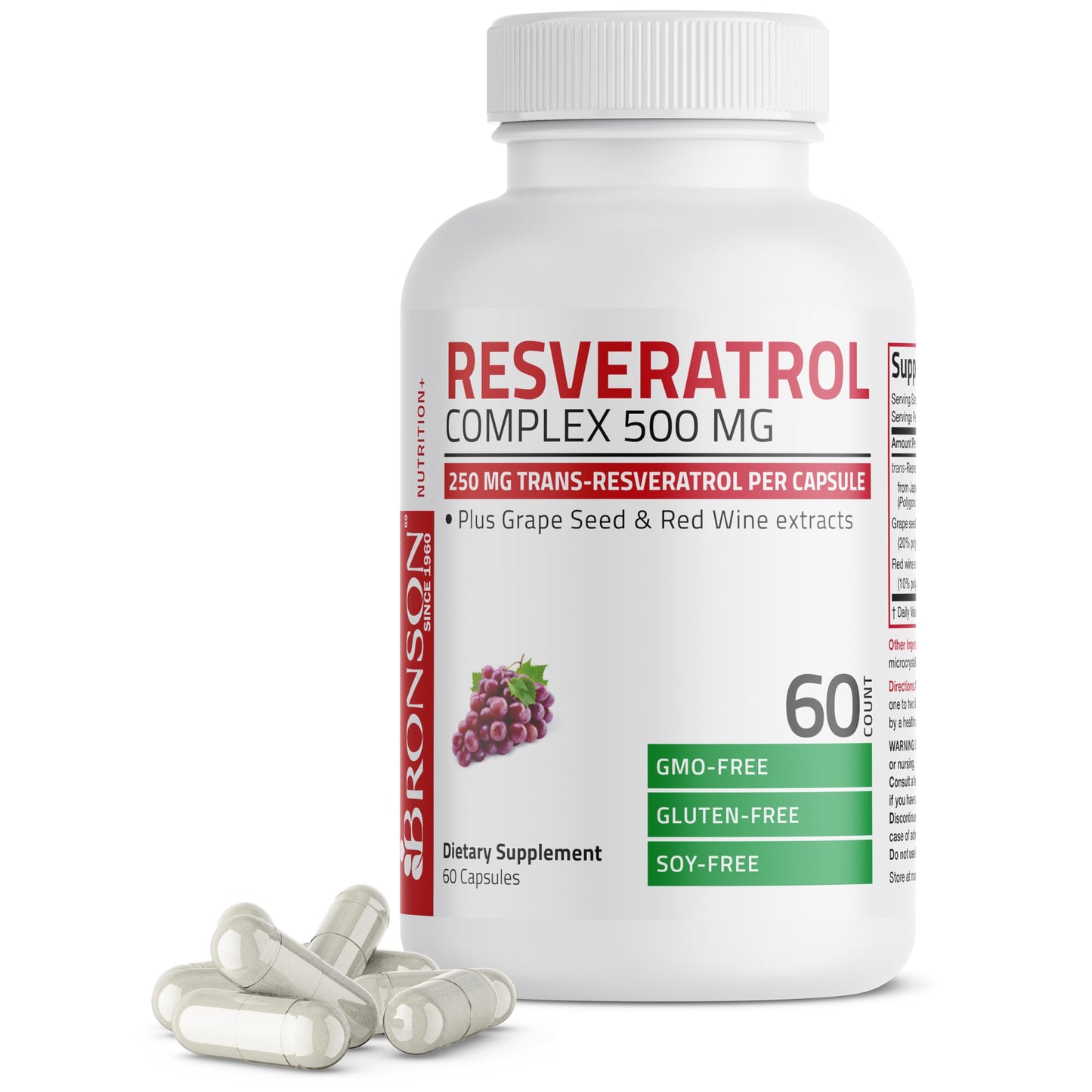 Bronson Resveratrol Complex 500 mg with Grape Seed & Red Wine, 60 Capsules