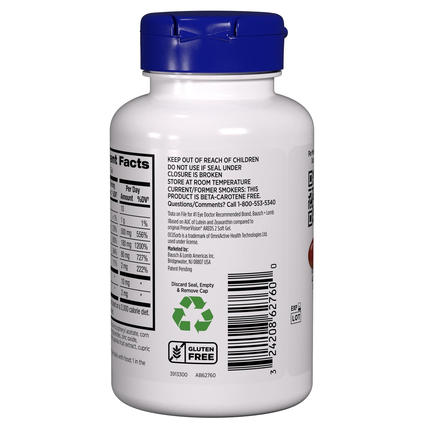 Bausch + Lomb PreserVision AREDS 2 Eye Vitamin & Mineral Supplement with OCUSorb Soft Gels 120 Count