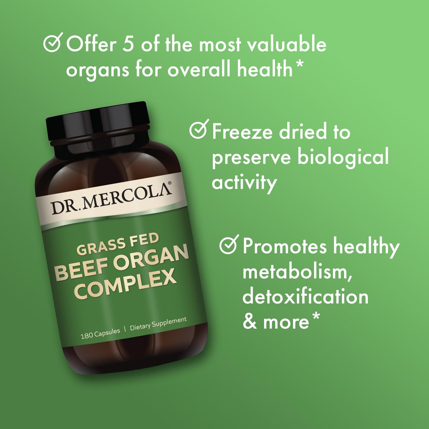 Dr. Mercola Grass Fed Beef Organ Complex 180 Capsules