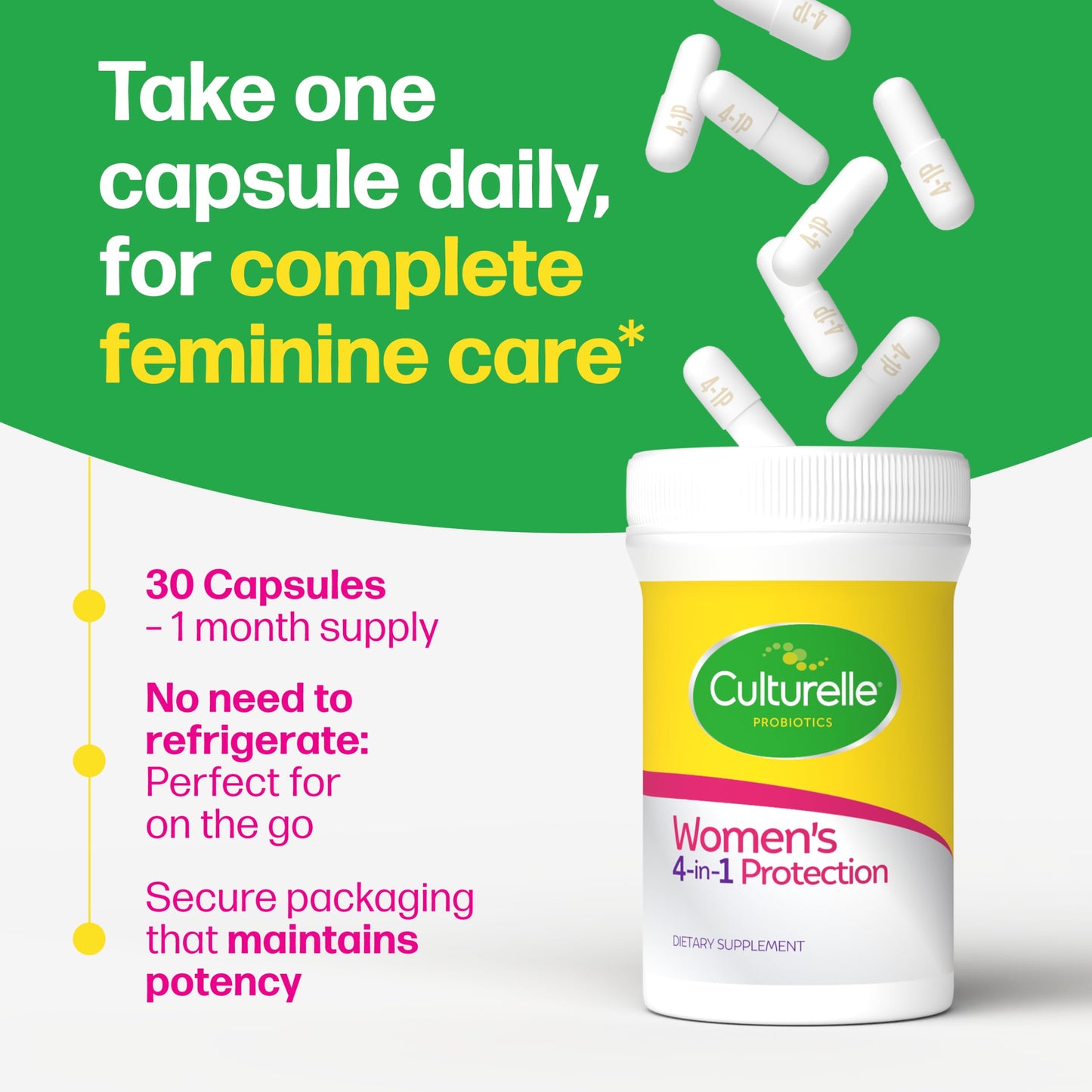 Culturelle Probiotics for Women with Prebiotics, 4-in-1 Benefits Capsule, 30 Count
