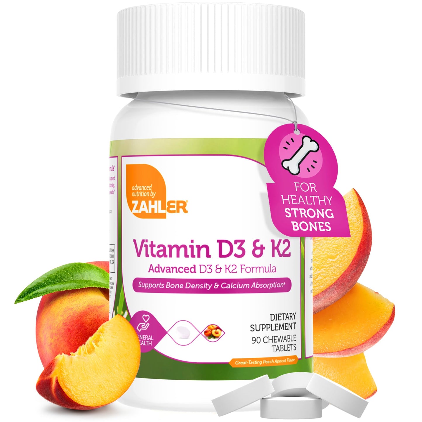 Zahler Vitamin D3 & K2 Chewable Supplement Tablet 90 Tablets